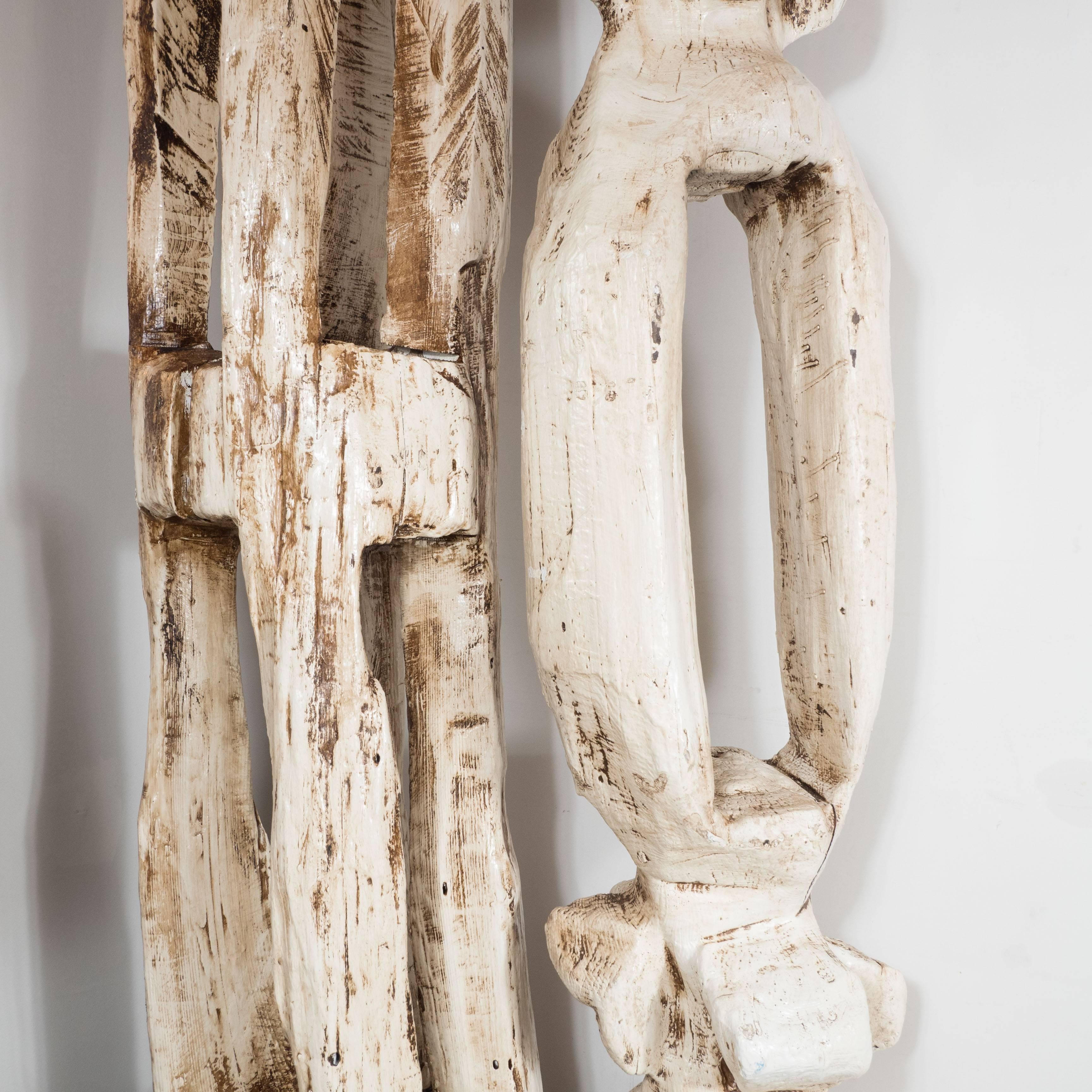 Late 20th Century Monumental Pair of White Washed Hand Organic Sculpted Totems by Espen Eiborg