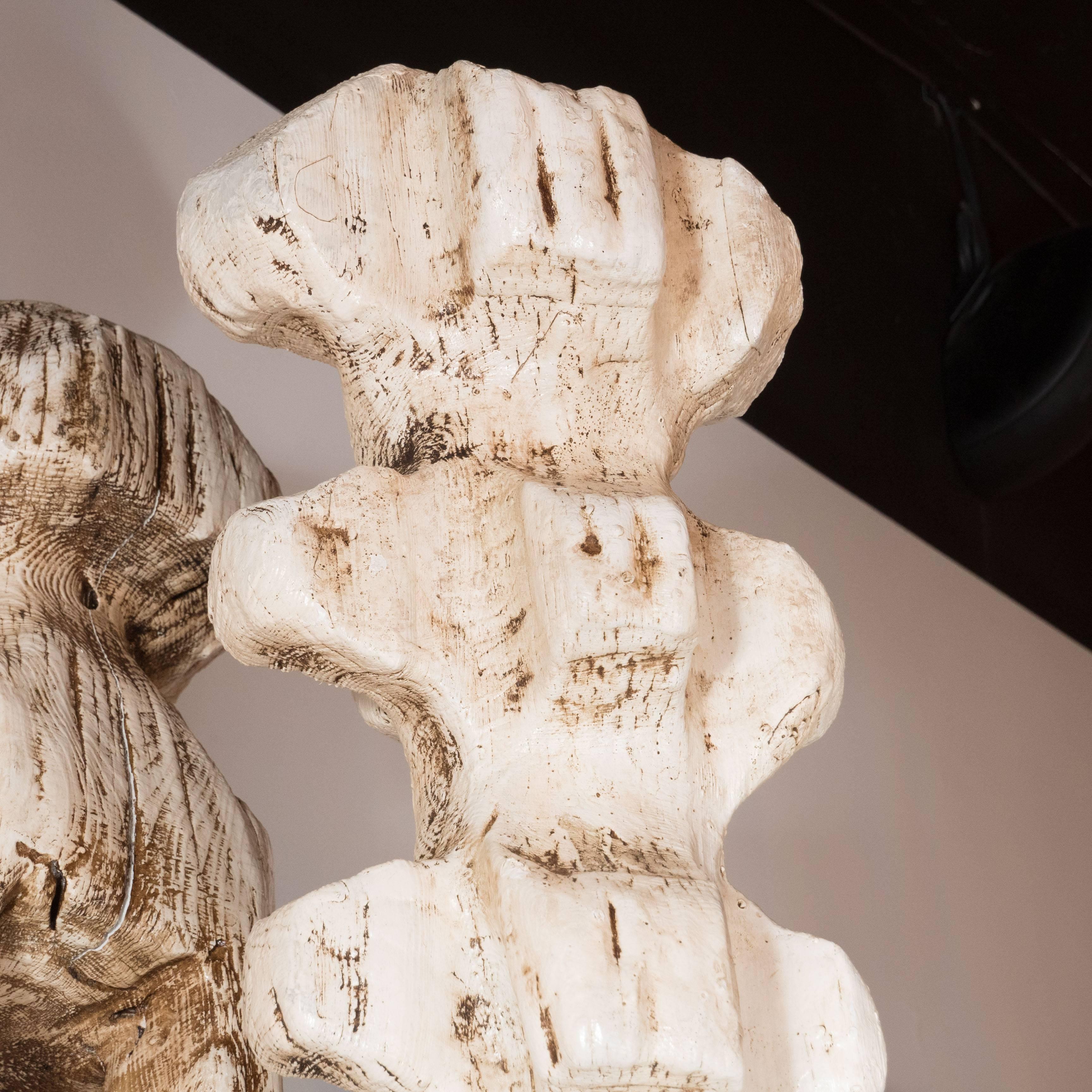 Hand-Carved Monumental Pair of White Washed Hand Organic Sculpted Totems by Espen Eiborg
