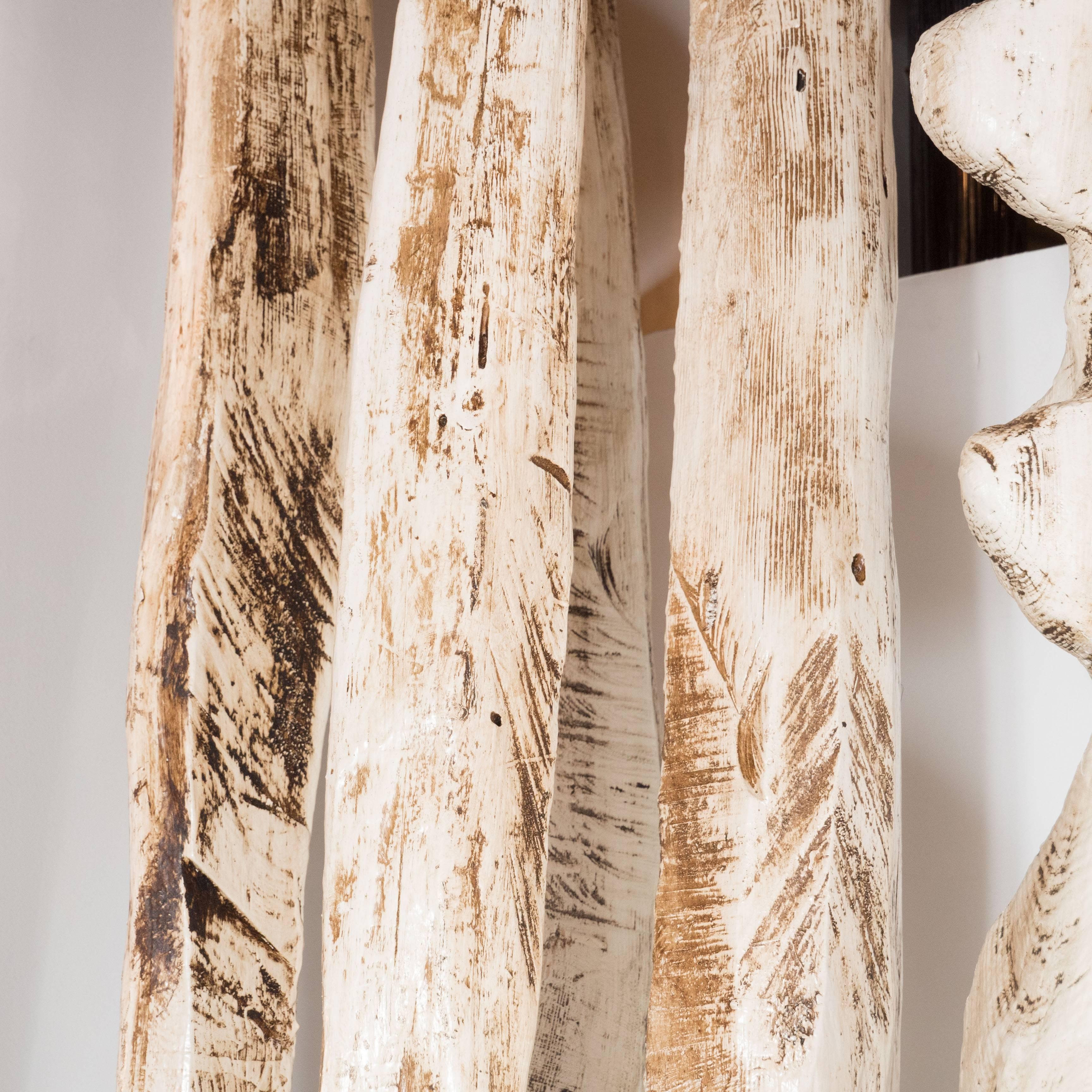 Monumental Pair of White Washed Hand Organic Sculpted Totems by Espen Eiborg 1