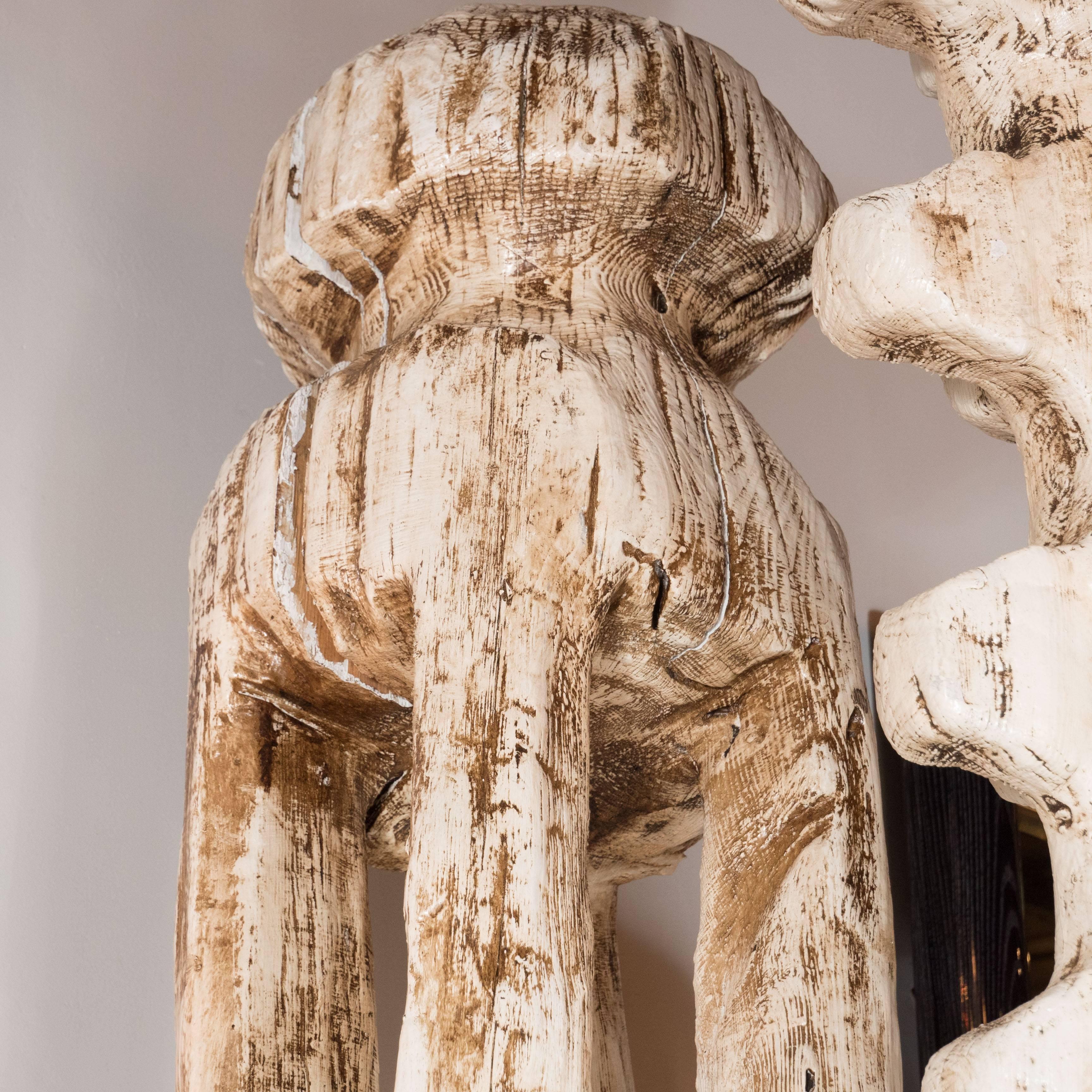 Monumental Pair of White Washed Hand Organic Sculpted Totems by Espen Eiborg 2