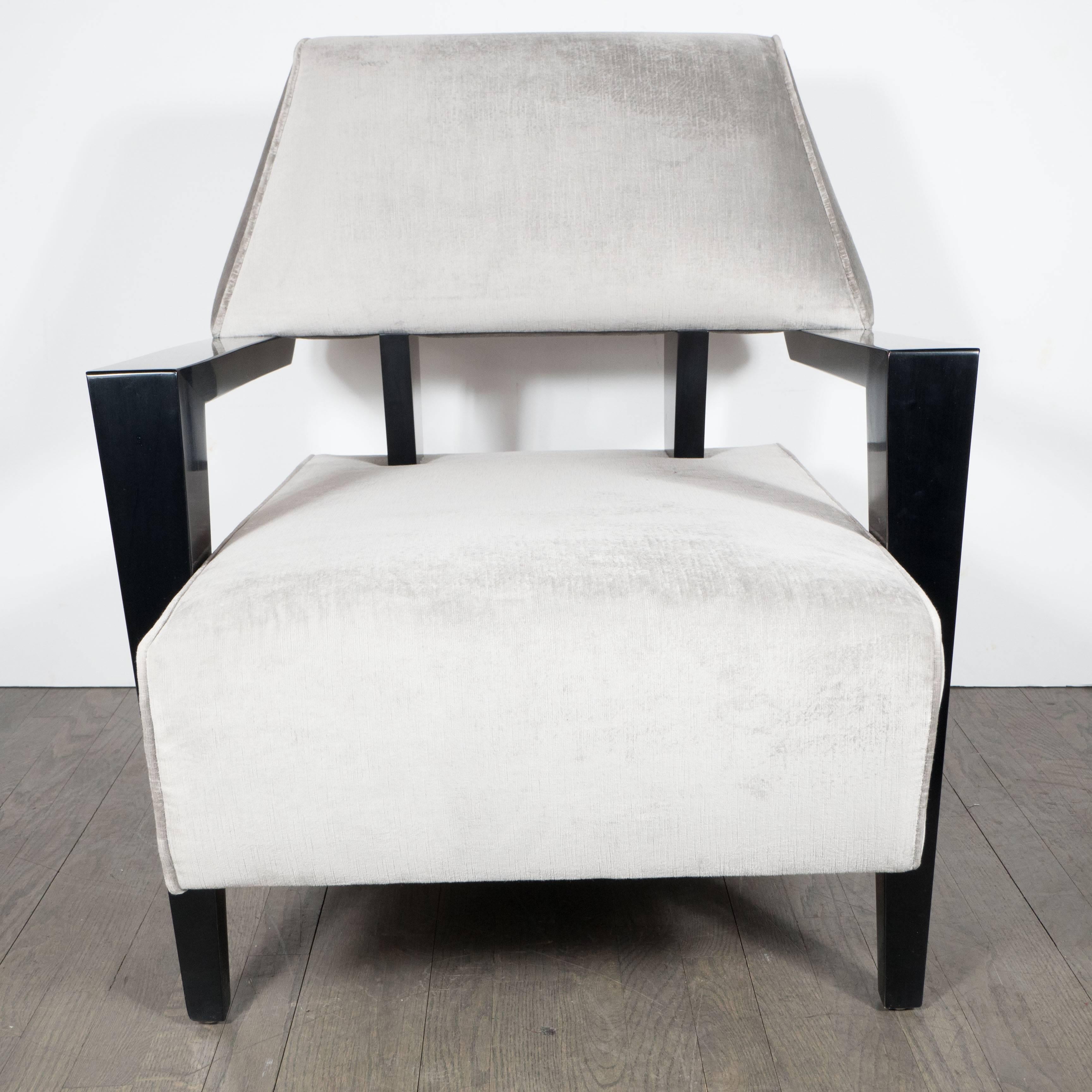 Mid-20th Century Pair of Sculptural Armchairs in Platinum Velvet in the Style of James Mont