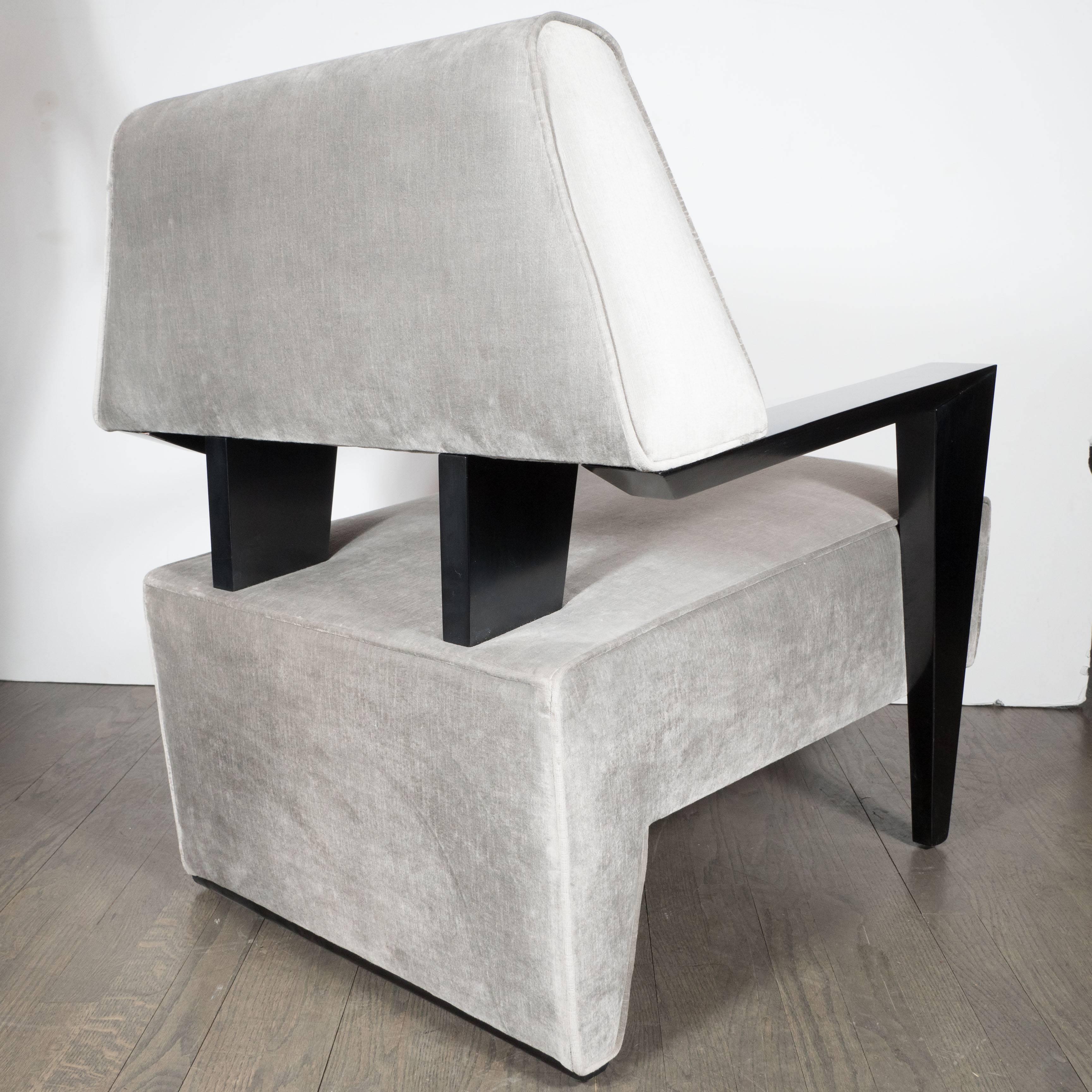 Pair of Sculptural Armchairs in Platinum Velvet in the Style of James Mont In Excellent Condition In New York, NY