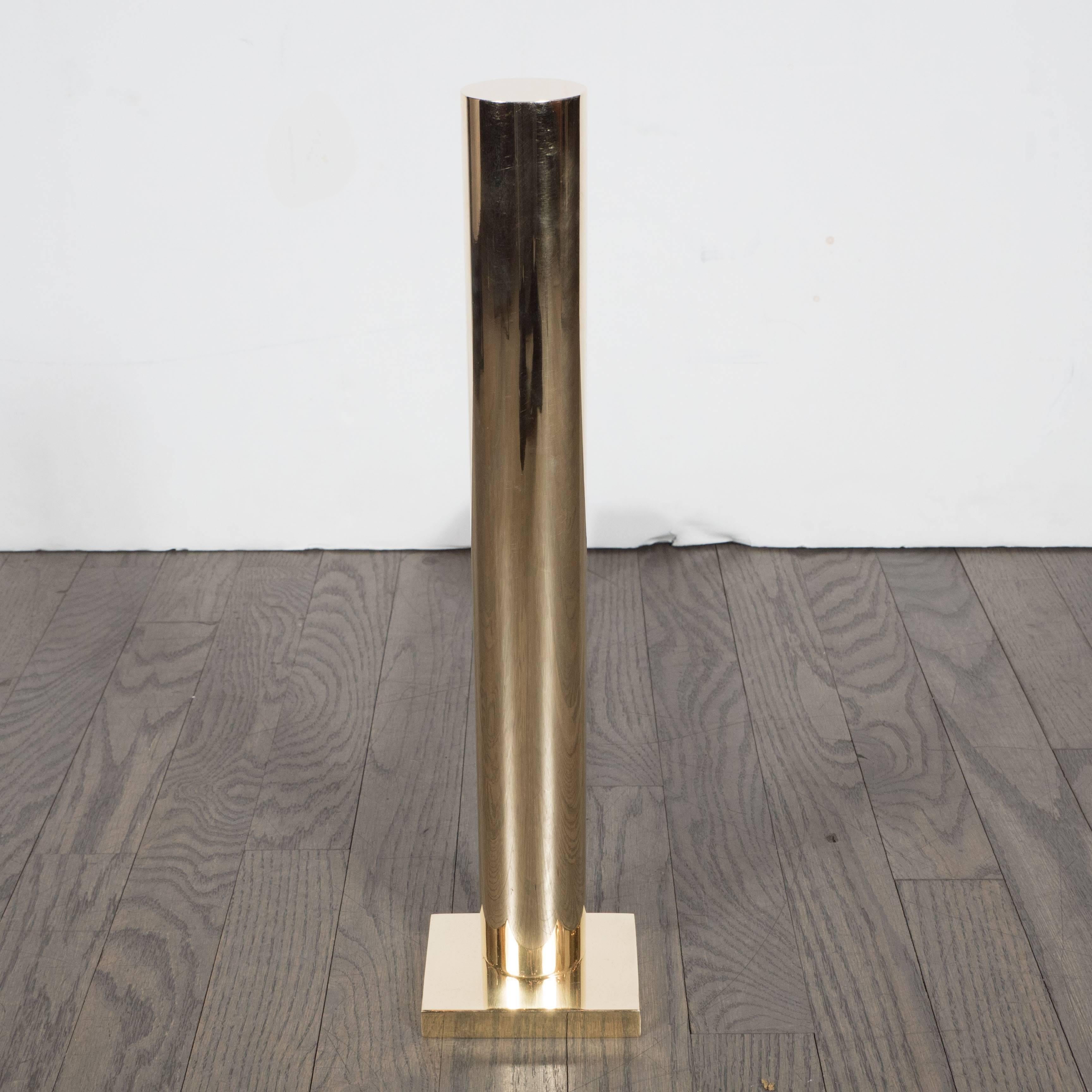 Contemporary Pair of Custom Modernist Polished Brass Cylindrical Form Andirons For Sale