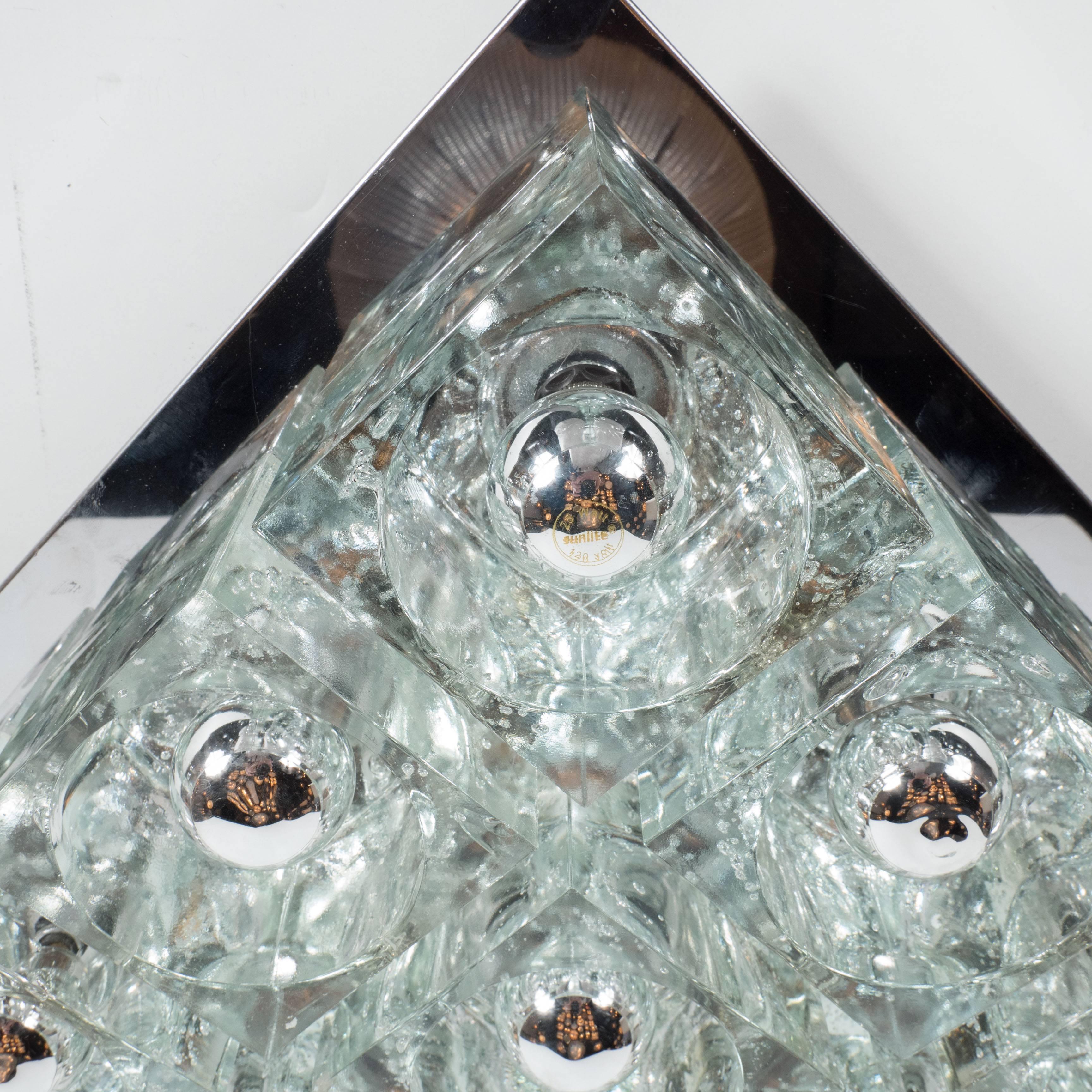 Mid-Century Modernist Glass Cube Flush Mount Chandelier by Sciolari in Chrome 1