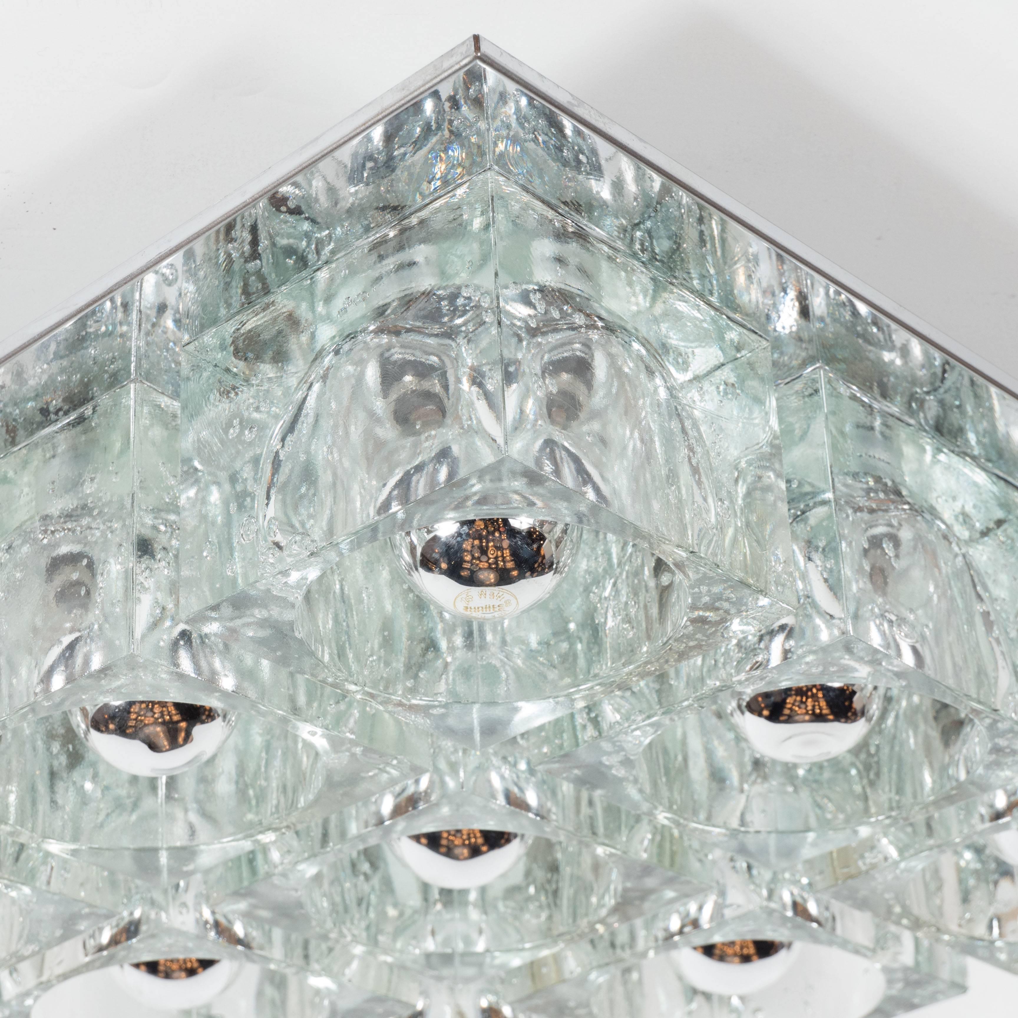 Late 20th Century Mid-Century Modernist Glass Cube Flush Mount Chandelier by Sciolari in Chrome