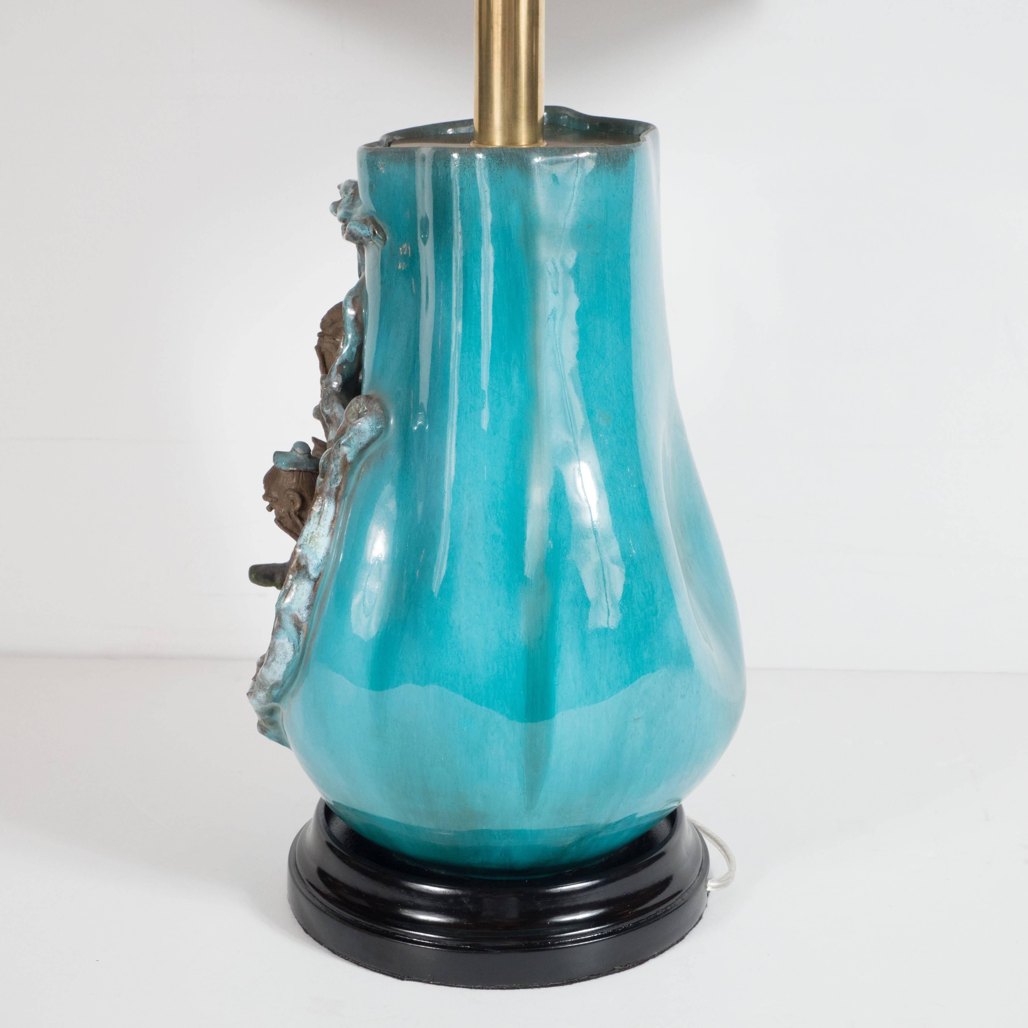 Italian Mid-Century Modern Table Lamp by Marcello Fantoni in Glazed Stoneware For Sale