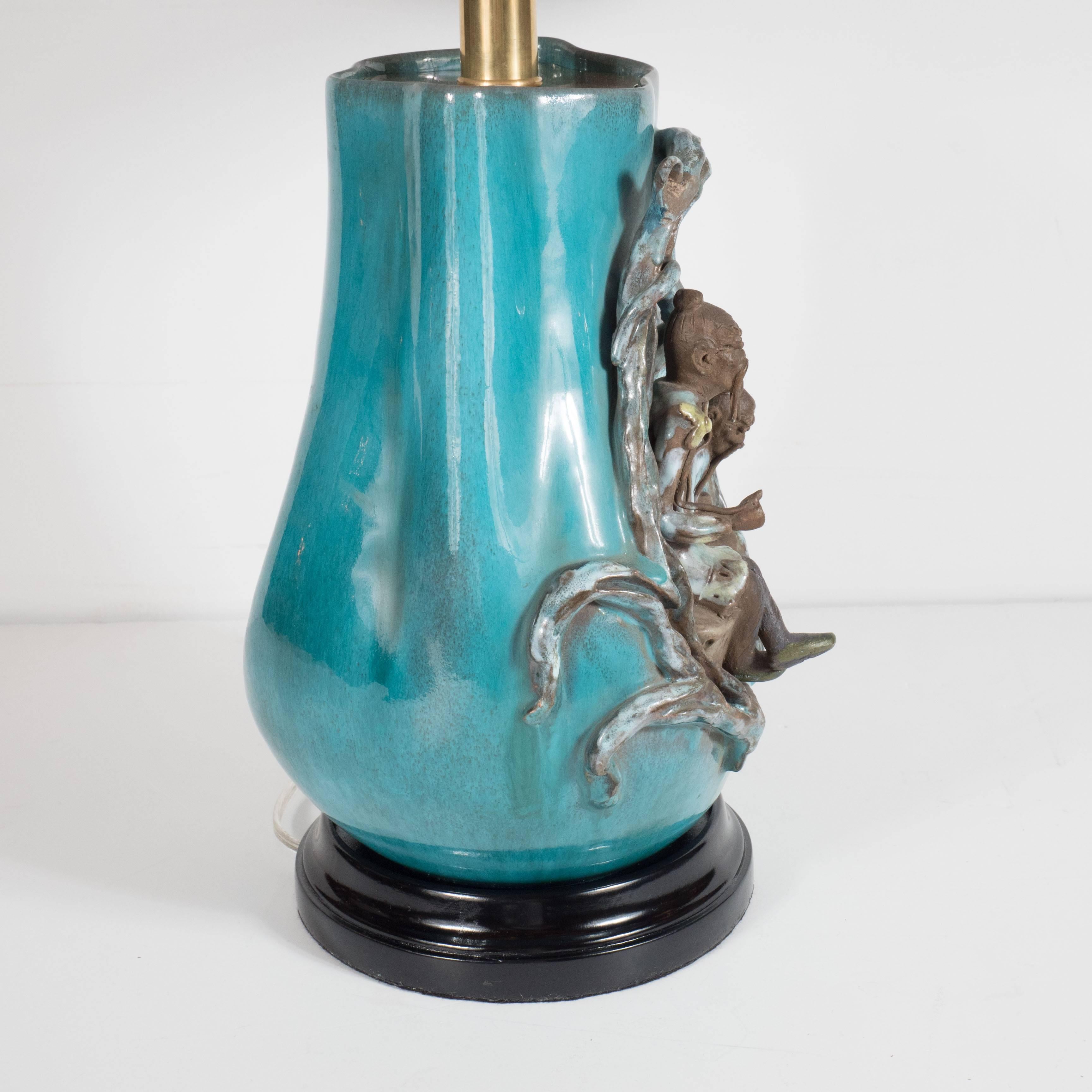 Ebonized Mid-Century Modern Table Lamp by Marcello Fantoni in Glazed Stoneware For Sale