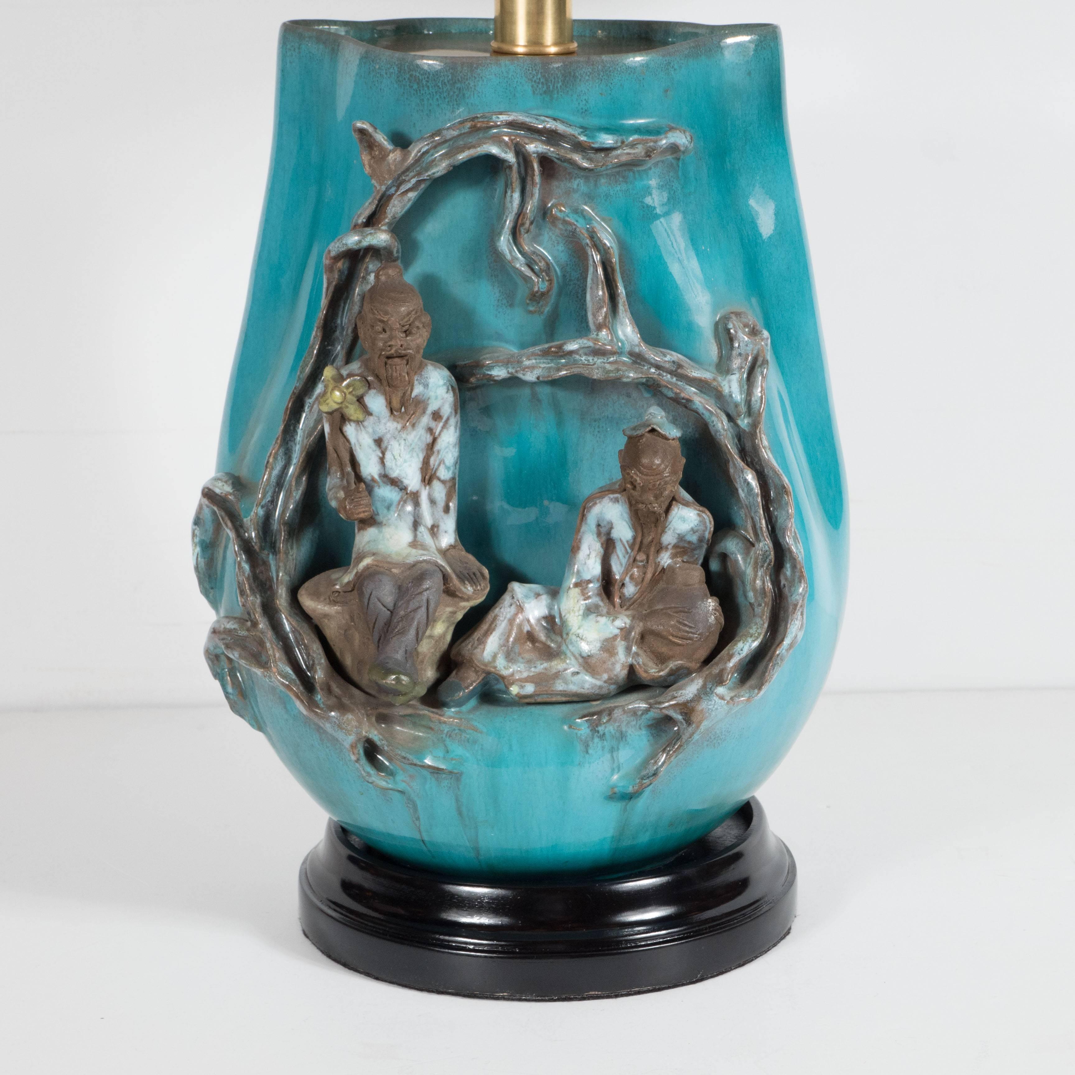Mid-Century Modern-Tischlampe von Marcello Fantoni aus glasiertem Steingut im Zustand „Hervorragend“ im Angebot in New York, NY