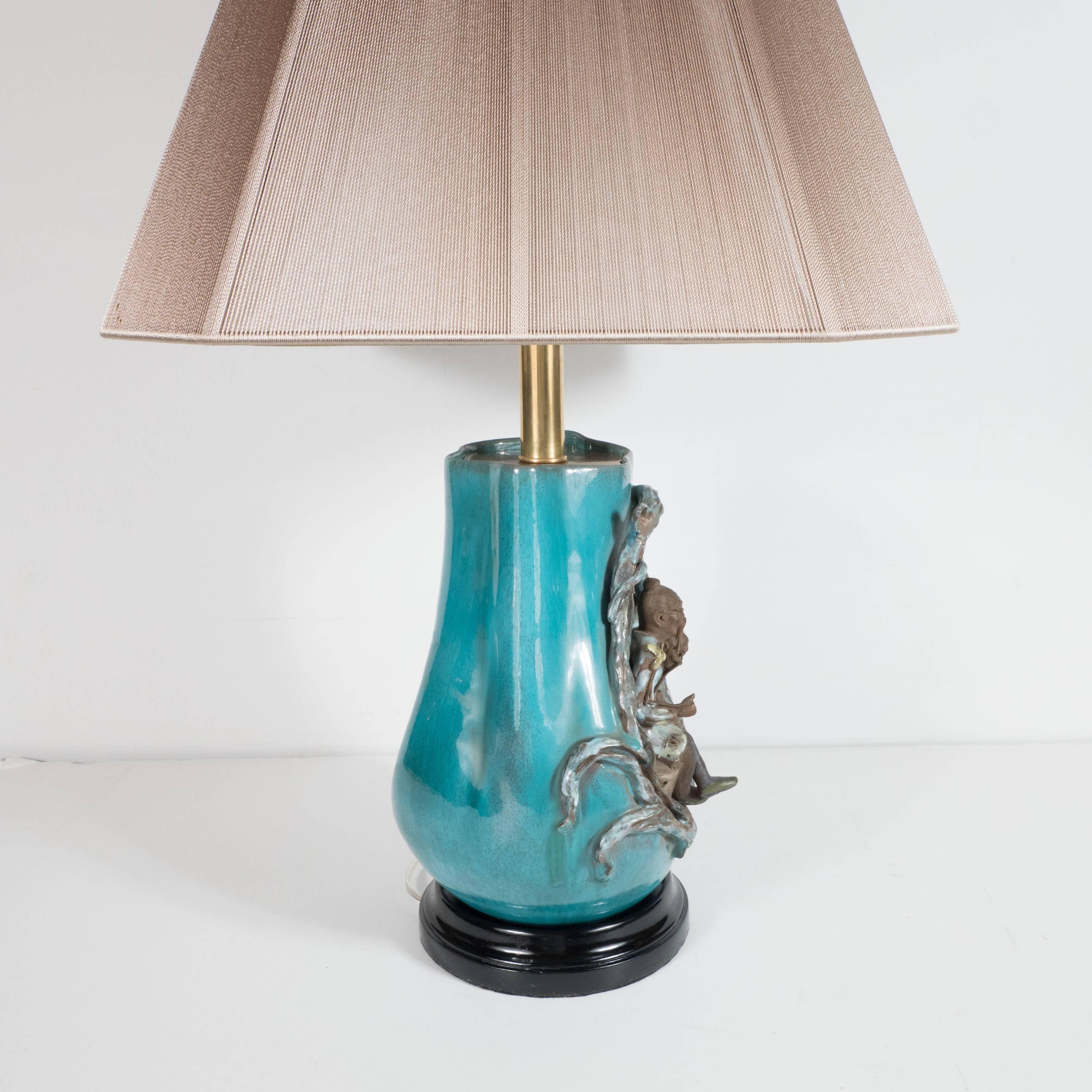 Mid-Century Modern-Tischlampe von Marcello Fantoni aus glasiertem Steingut im Angebot 1