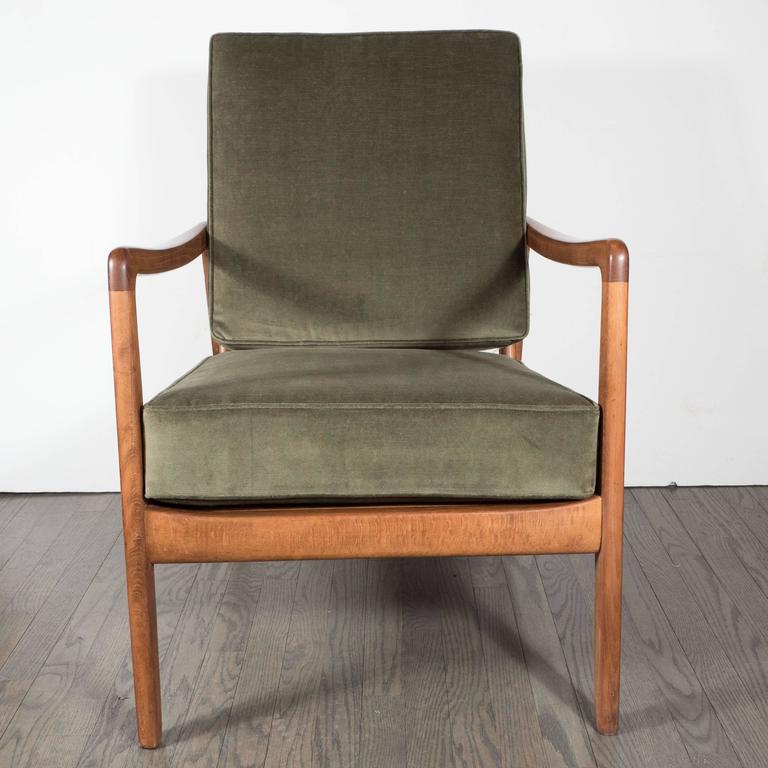 MidCentury Modern HandRubbed Sculptural Walnut Armchair in Sage
