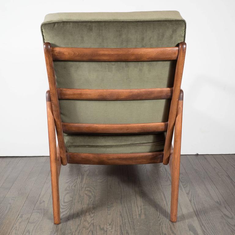 MidCentury Modern HandRubbed Sculptural Walnut Armchair in Sage