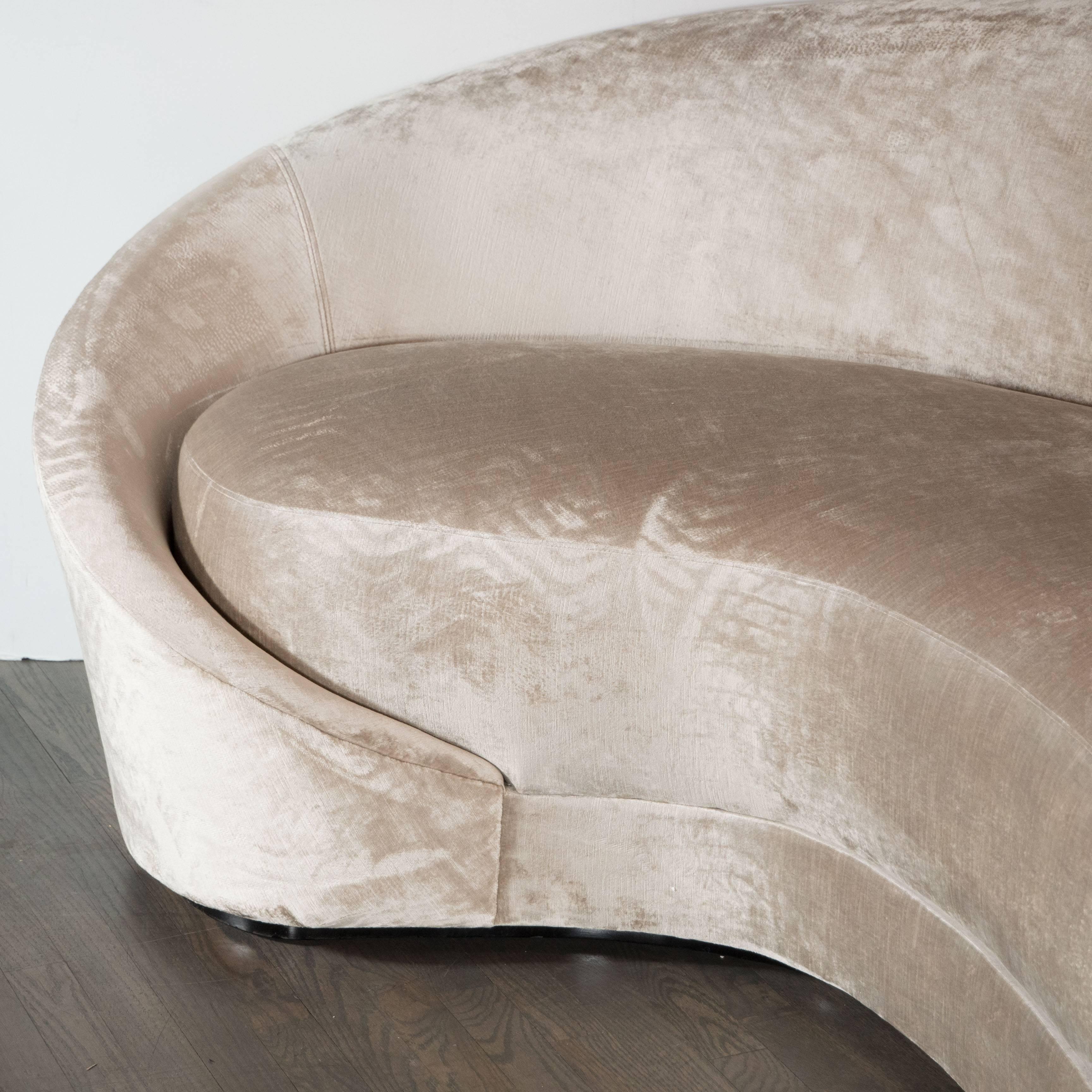 Italian 1940s Style Sweeping Arm Wraparound Curved Sofa in Smoked Champagne Velvet