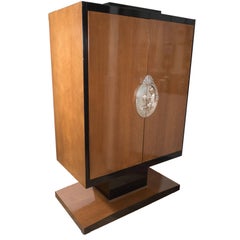 Art Deco Style Armoire in the Style of Ruhlmann in Walnut, Lacquer and Giltwood