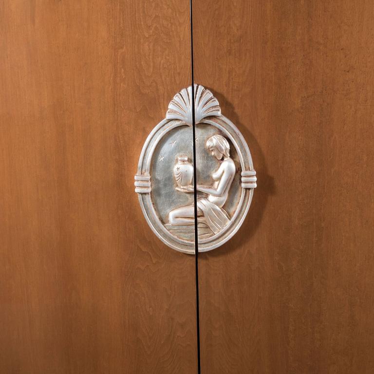 Art Deco Style Armoire in the Style of Ruhlmann in Walnut, Lacquer and