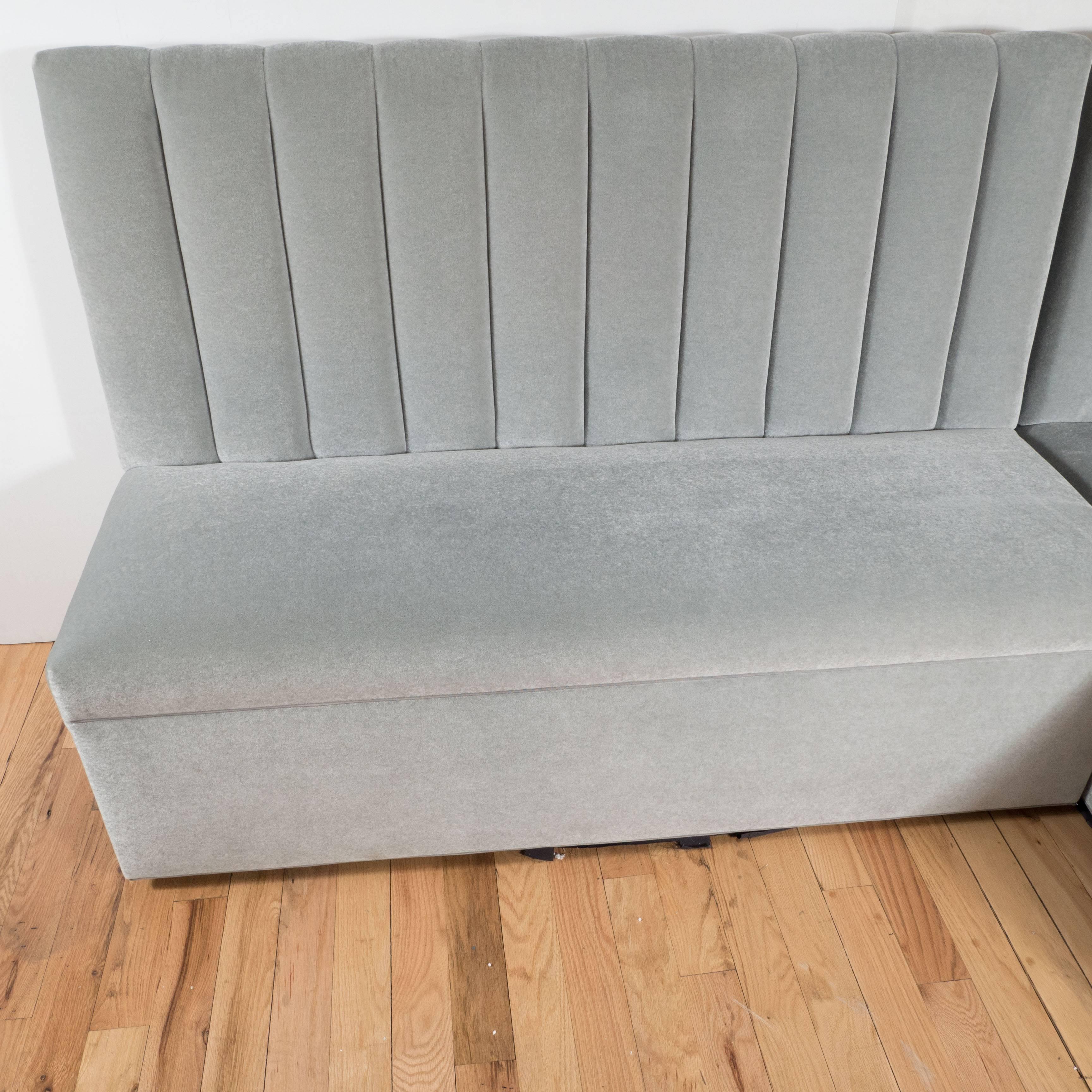 Modern Ultra Chic Two-Part High-Back Banquette in Pearl Grey Mohair