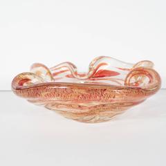 Mid-Century Modernist Handblown Murano Glass Ruby and 24-Karat Yellow Gold Bowl