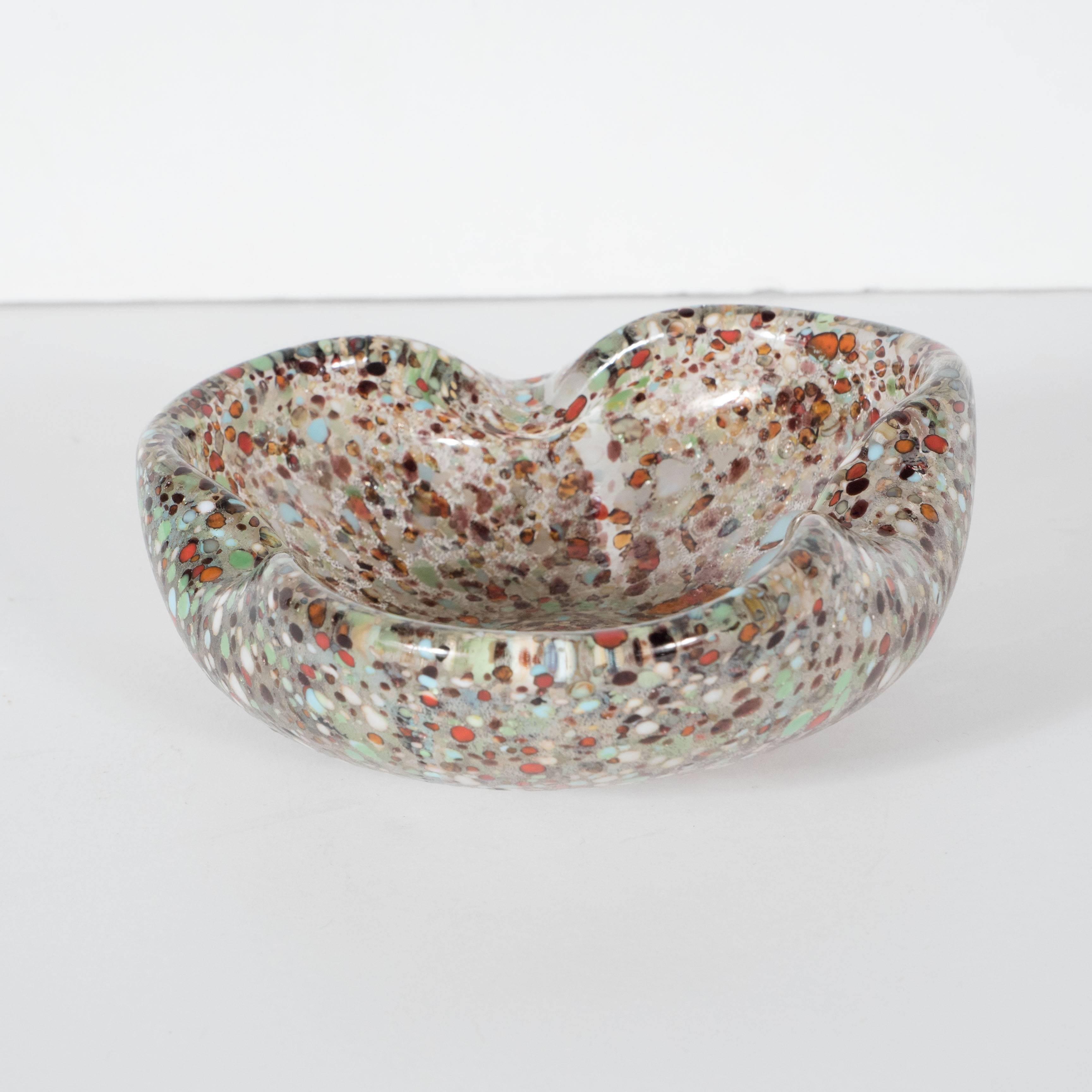 Mid-Century Modernist Handblown Murano Glass Speckled Bowl or Ashtrayi 1