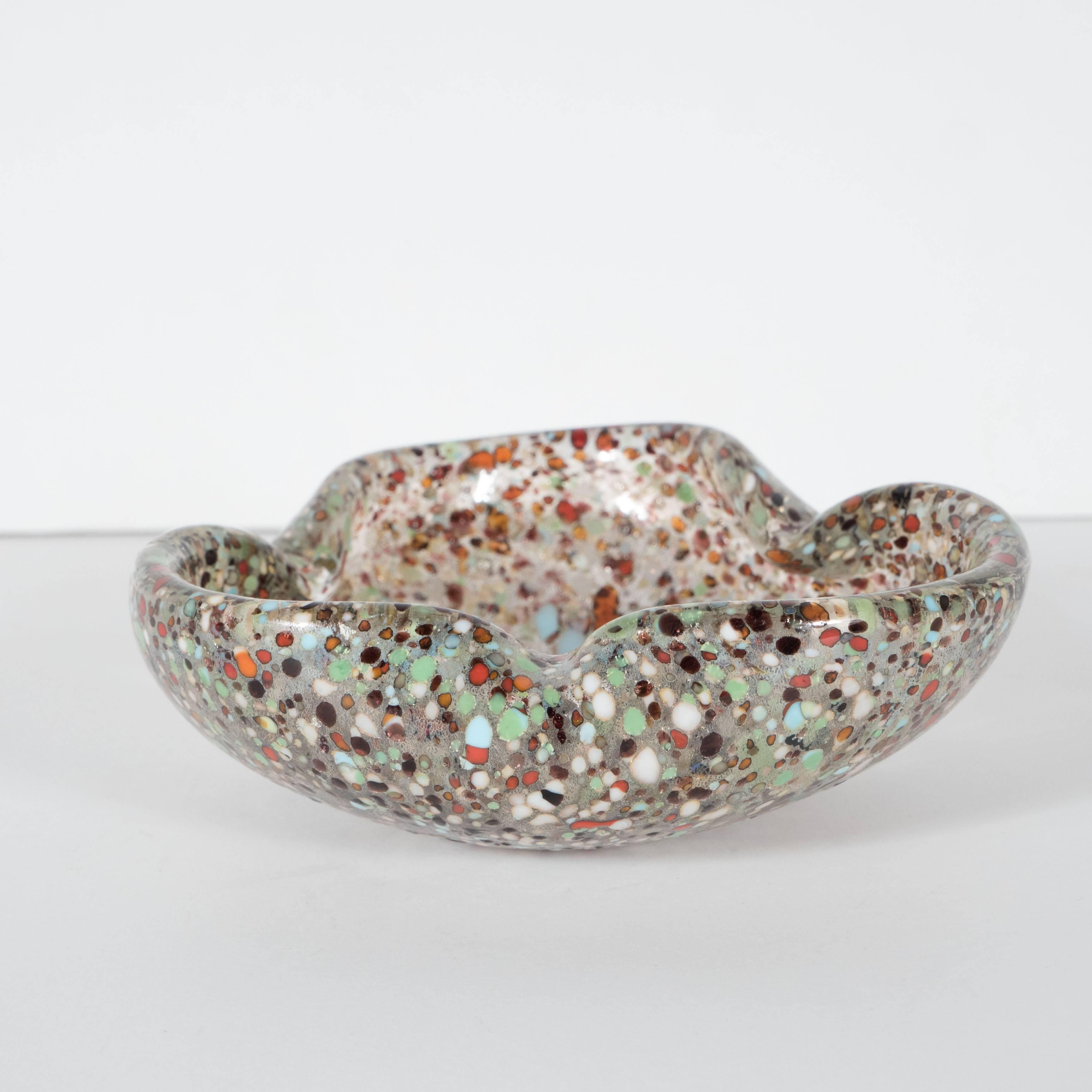 Mid-Century Modernist Handblown Murano Glass Speckled Bowl or Ashtrayi In Excellent Condition In New York, NY