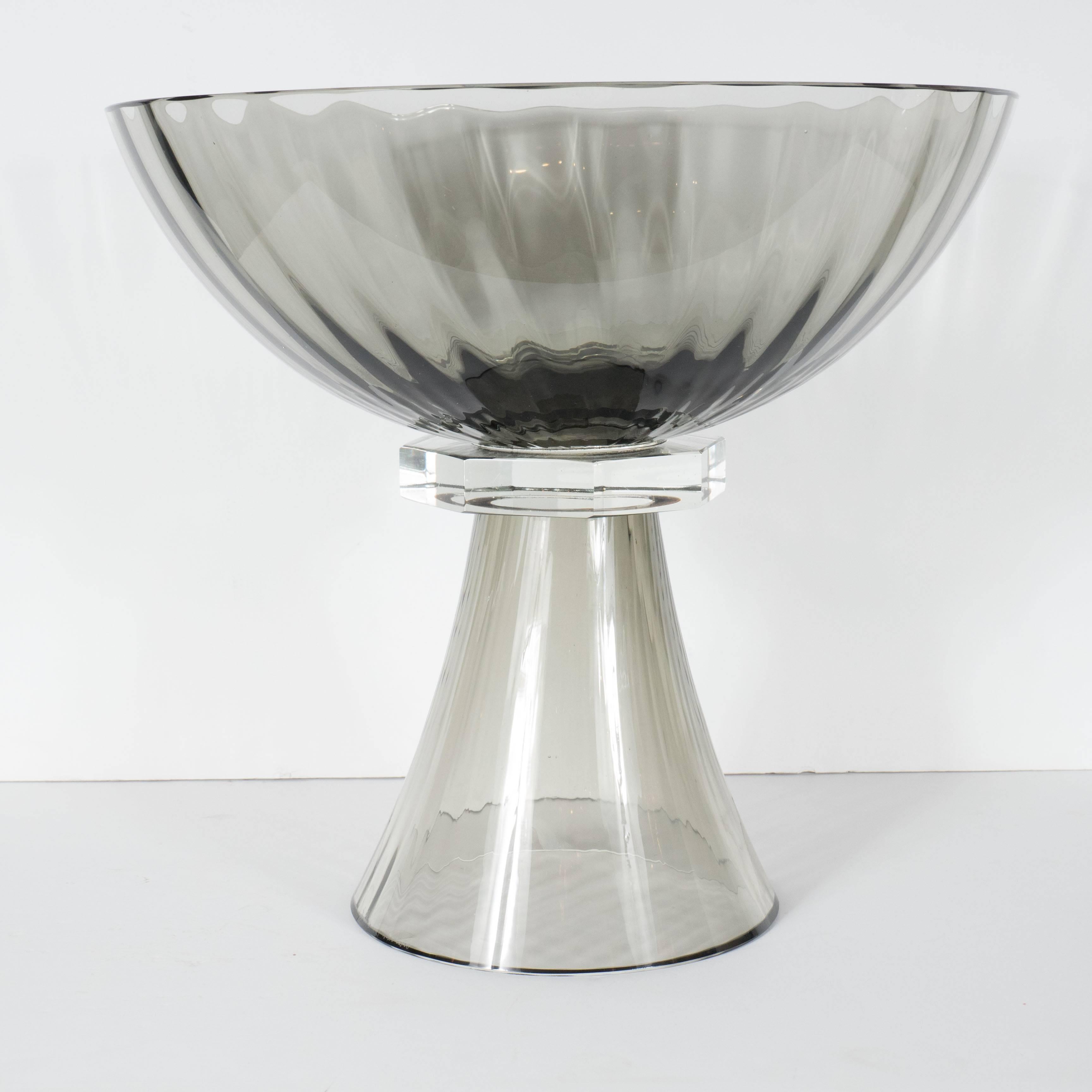 Contemporary Murano Glass Modernist Bowl or Vase in Handblown Smoked Glass