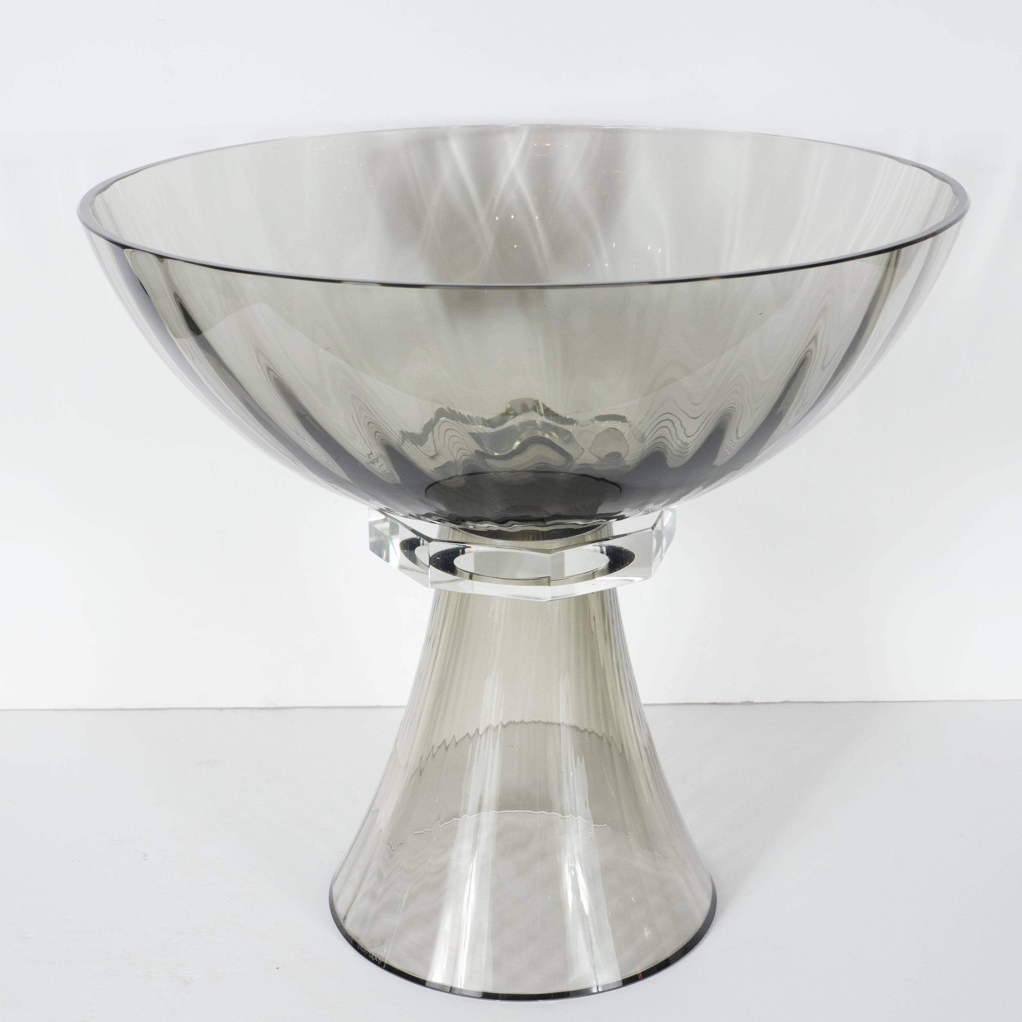 Italian Murano Glass Modernist Bowl or Vase in Handblown Smoked Glass