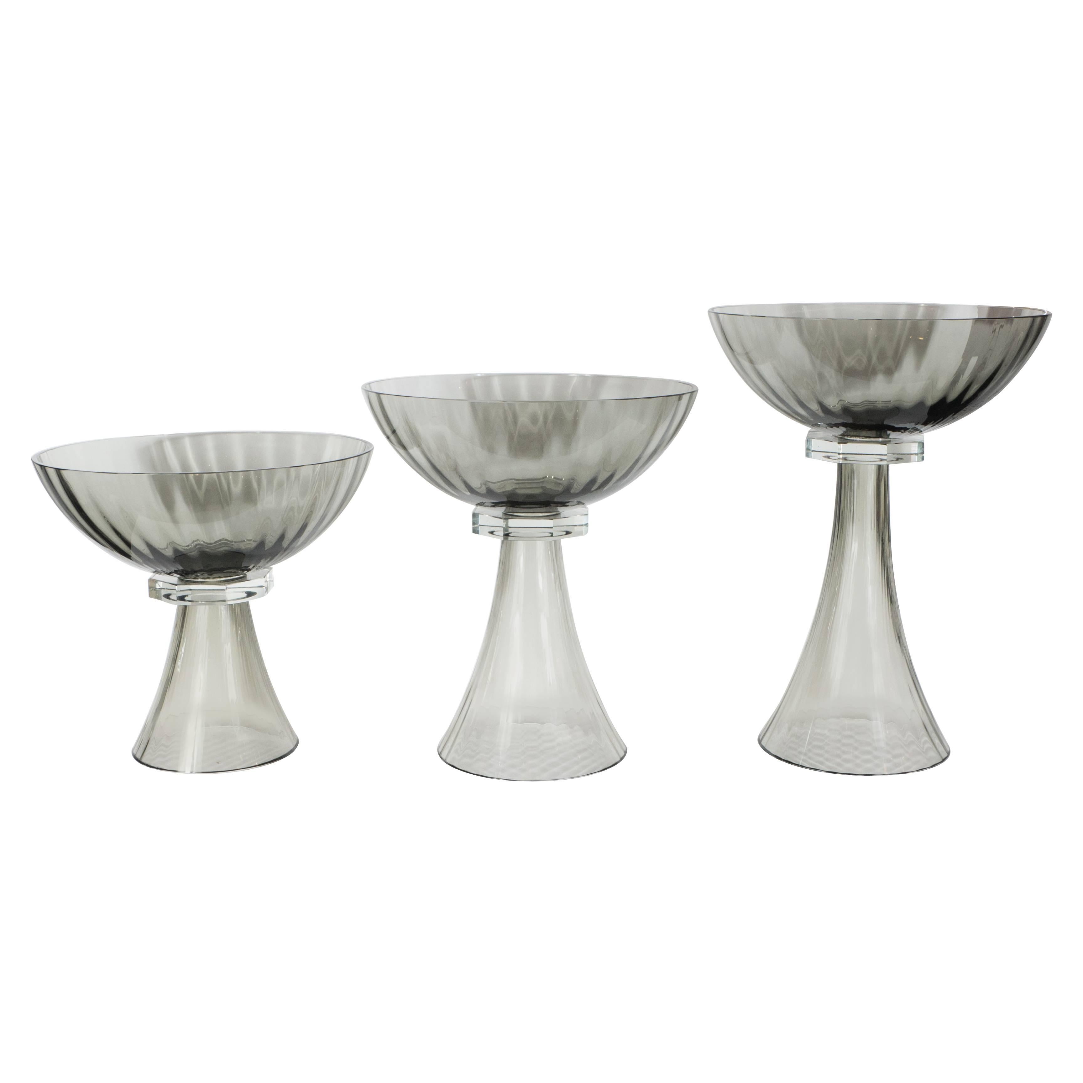 Murano Glass Modernist Bowl or Vase in Handblown Smoked Glass 1