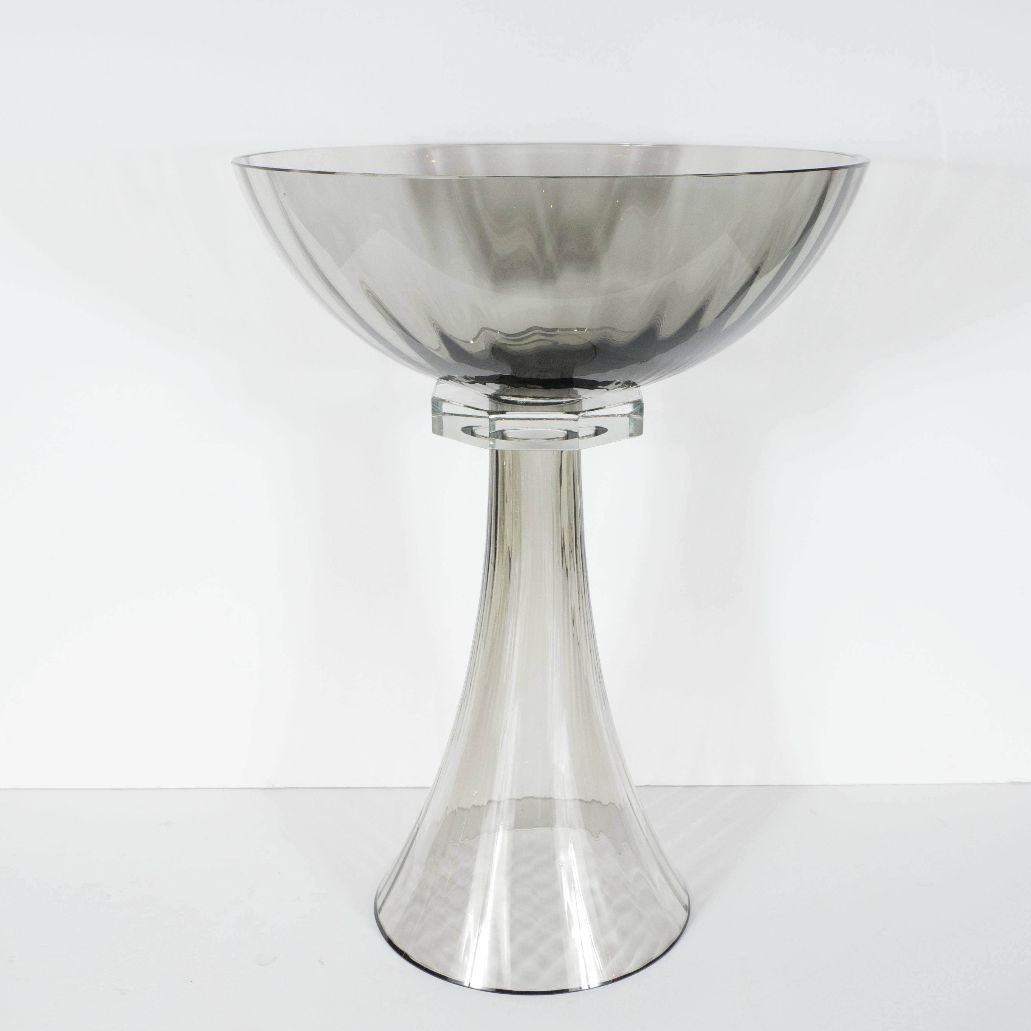 Italian Murano Glass Modernist Bowl or Vase in Handblown Smoked Glass