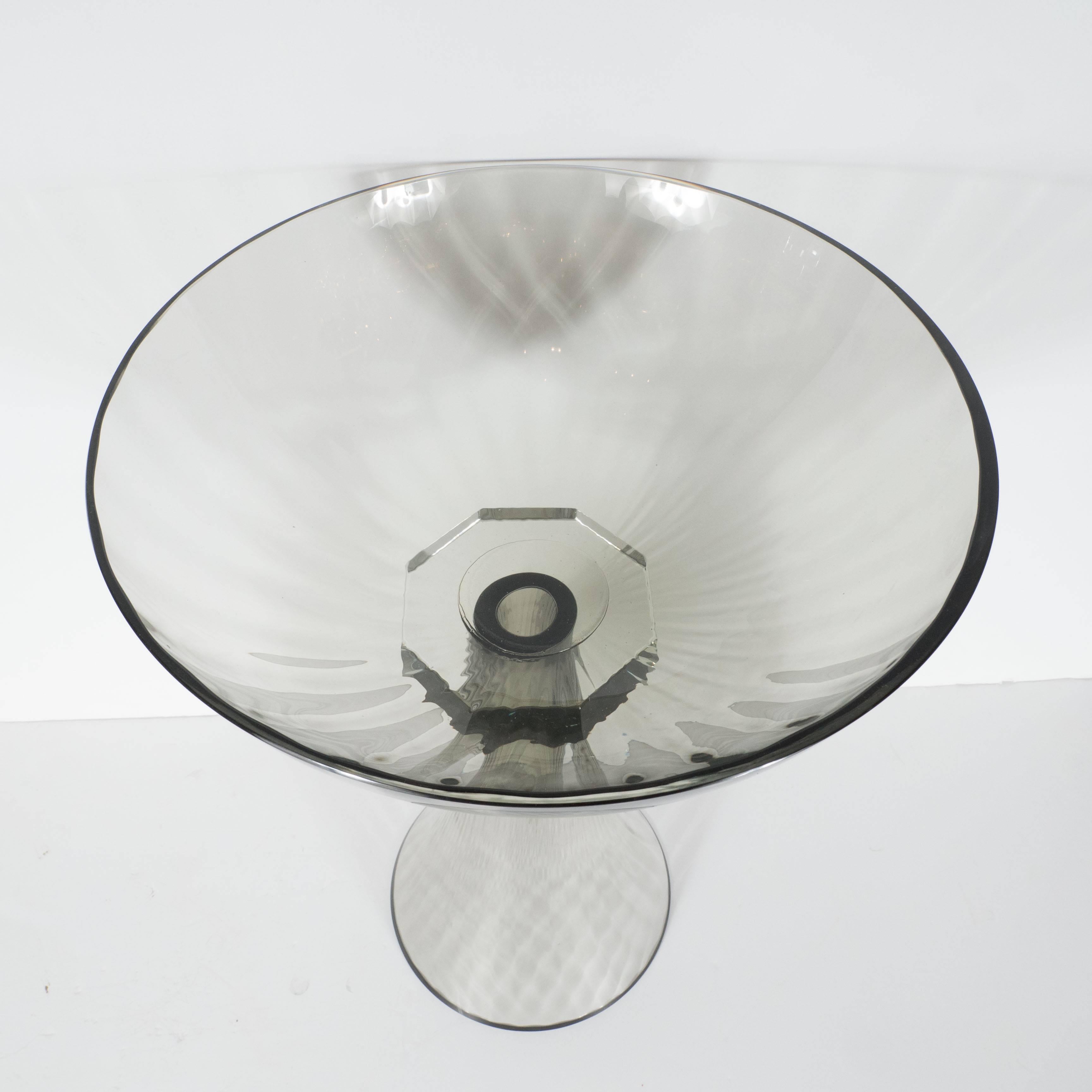 Murano Glass Modernist Bowl or Vase in Handblown Smoked Glass In Excellent Condition In New York, NY