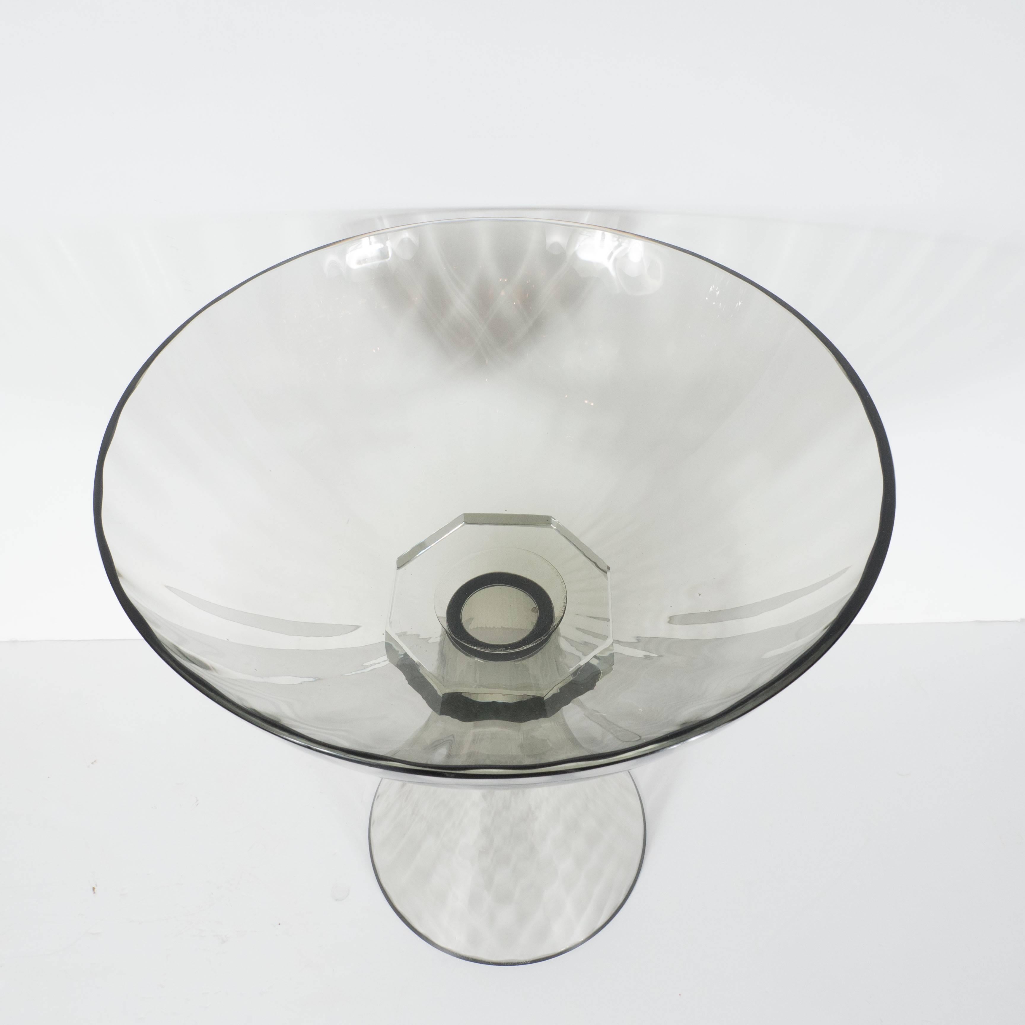 Murano Glass Modernist Bowl or Vase in Handblown Smoked Glass 1