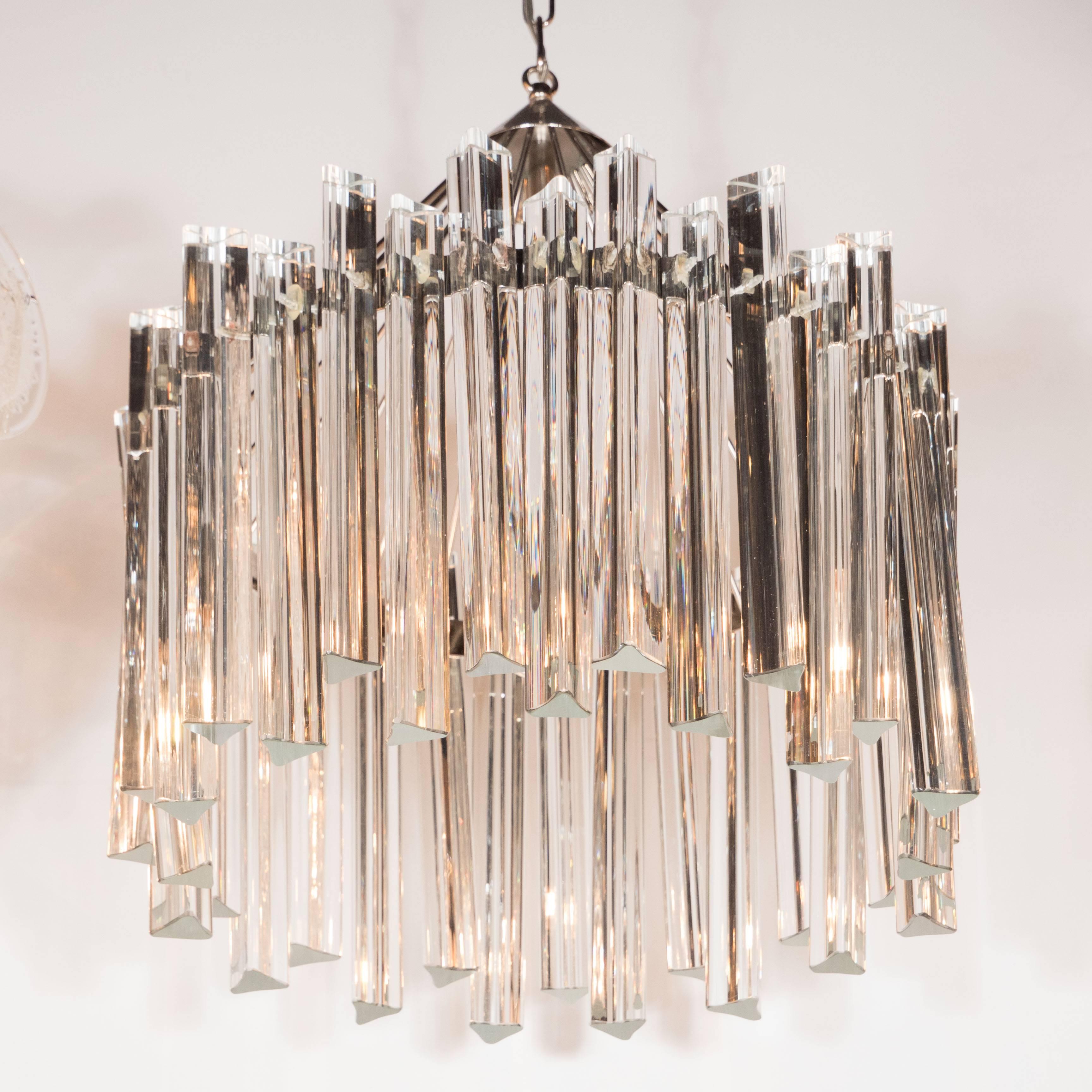 Mid-Century Modern Sophisticated Mid-Century Single-Tier Stepped Triedre Chandelier by Camer