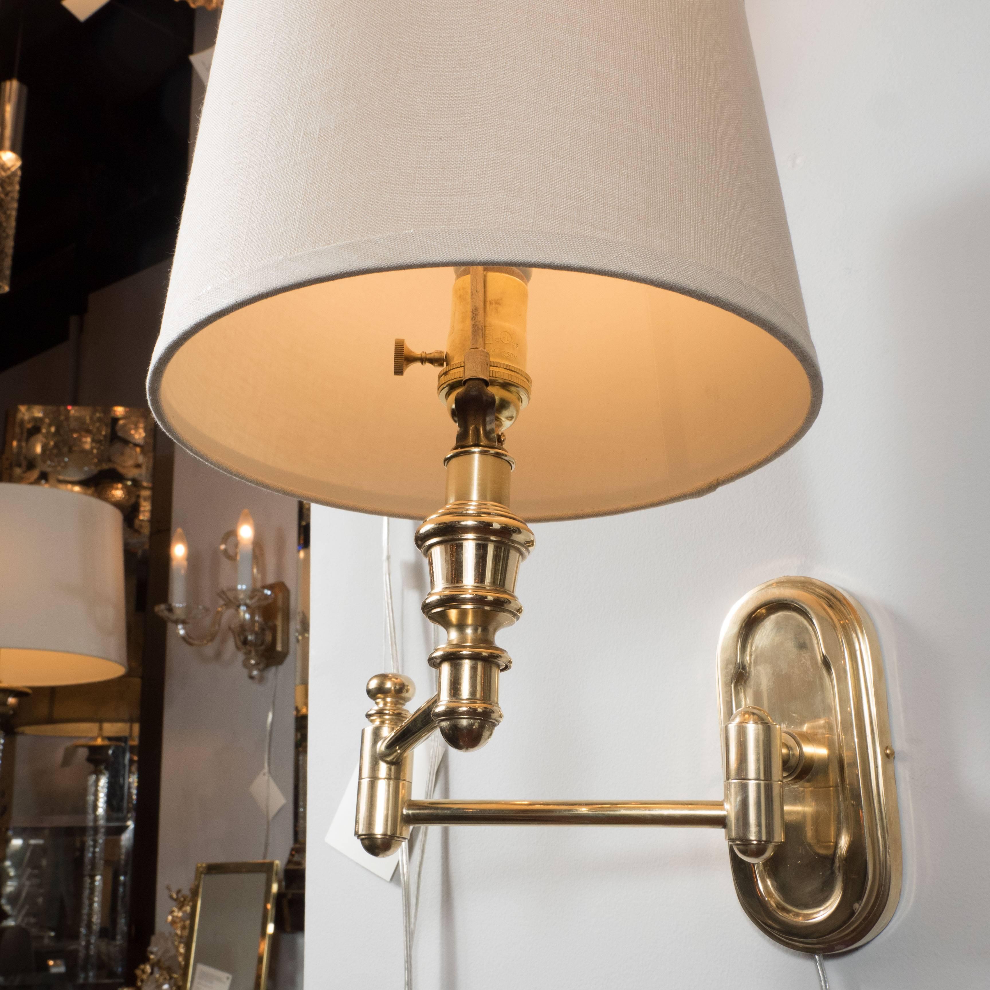 Pair of Mid-Century Swing Arm Brass Sconces with Custom Shades 2