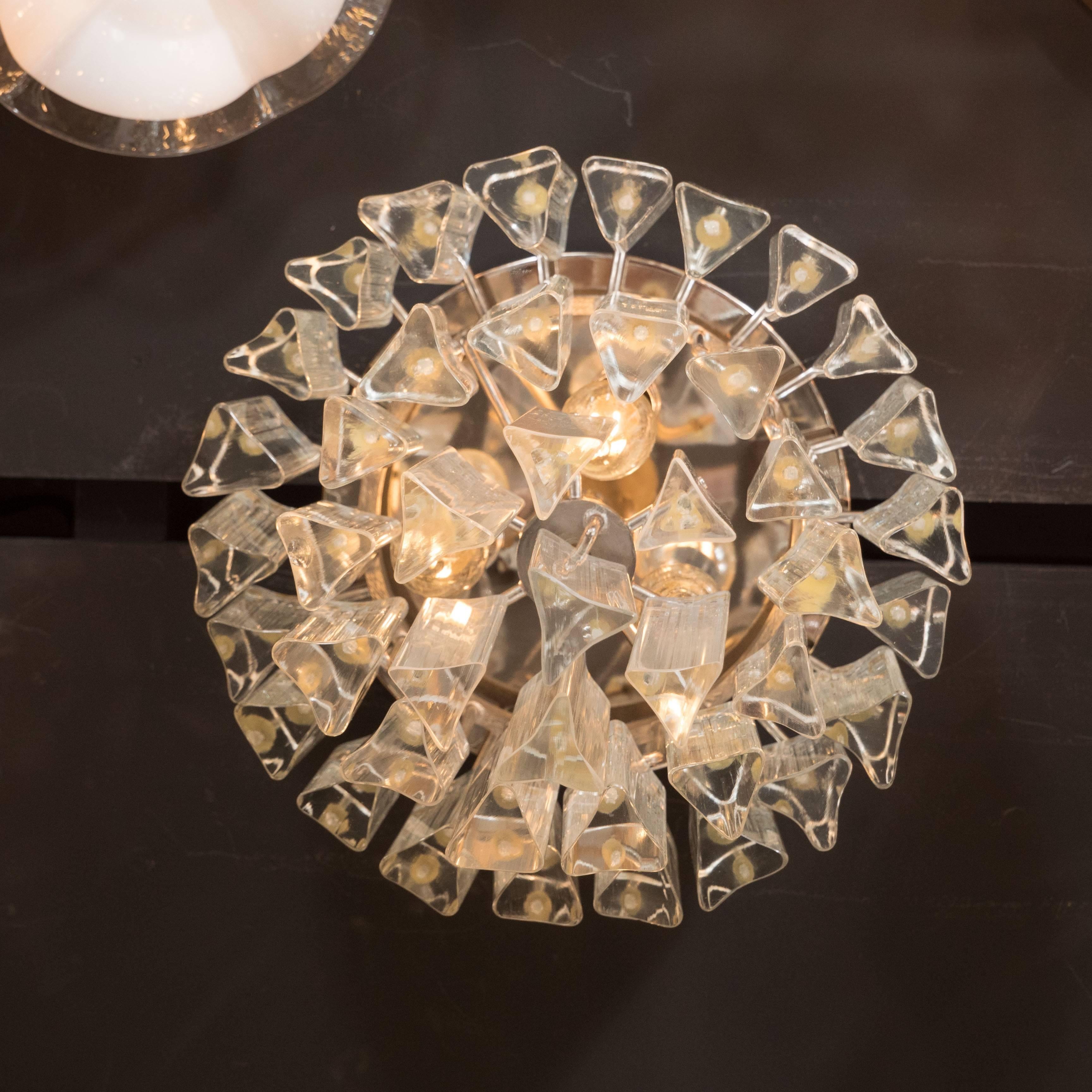 Italian Mid-Century Modernist Three-Tier Camer Glass Flush Mount Chandelier For Sale