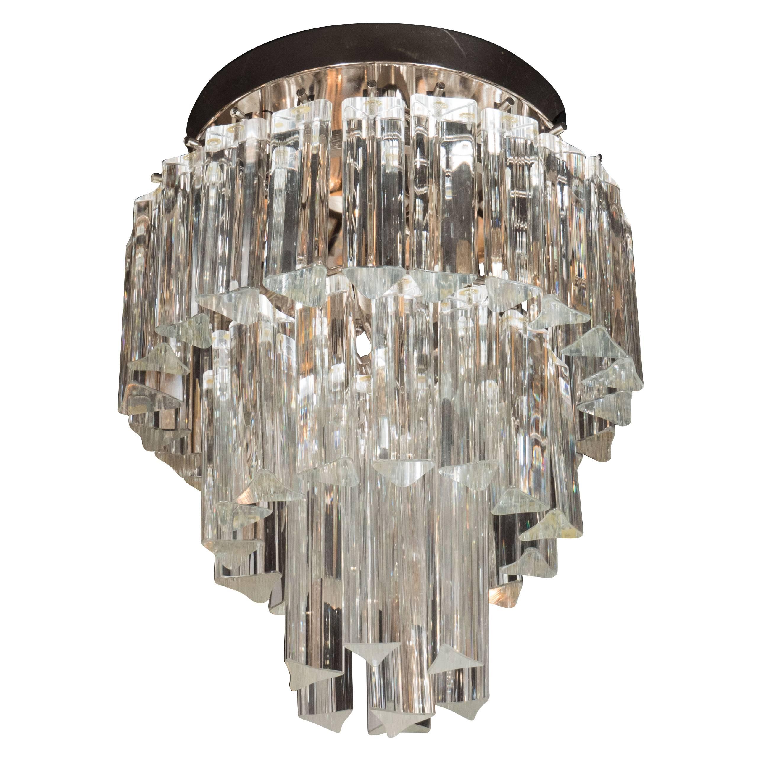 Mid-Century Modernist Three-Tier Camer Glass Flush Mount Chandelier For Sale