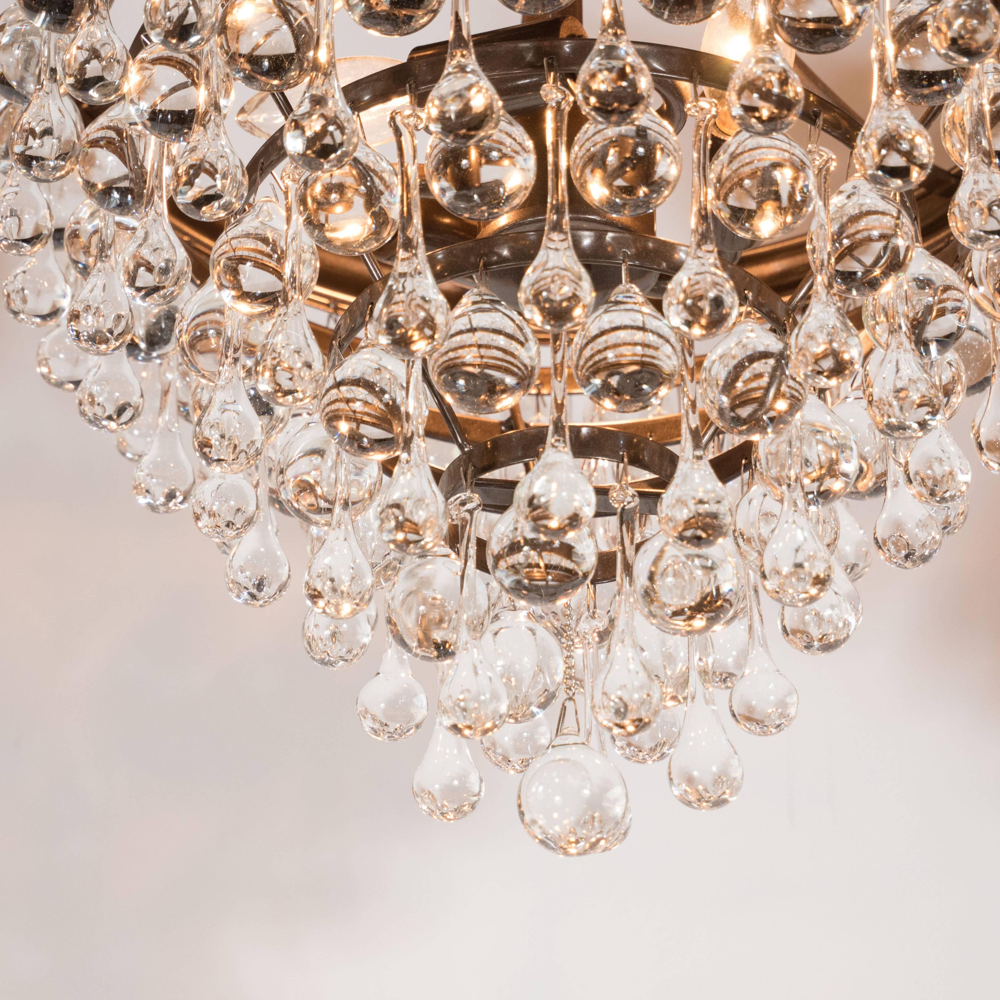 American Hollywood Regency Crystal Teardrop and Ball Chandelier with Bronze Fittings