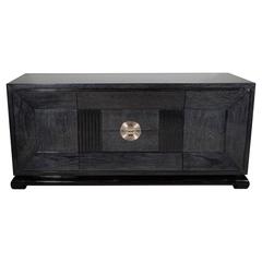 Mid-Century Silver-Cerused Oak Sideboard or Cabinet with Stylized Nickeled Pulls