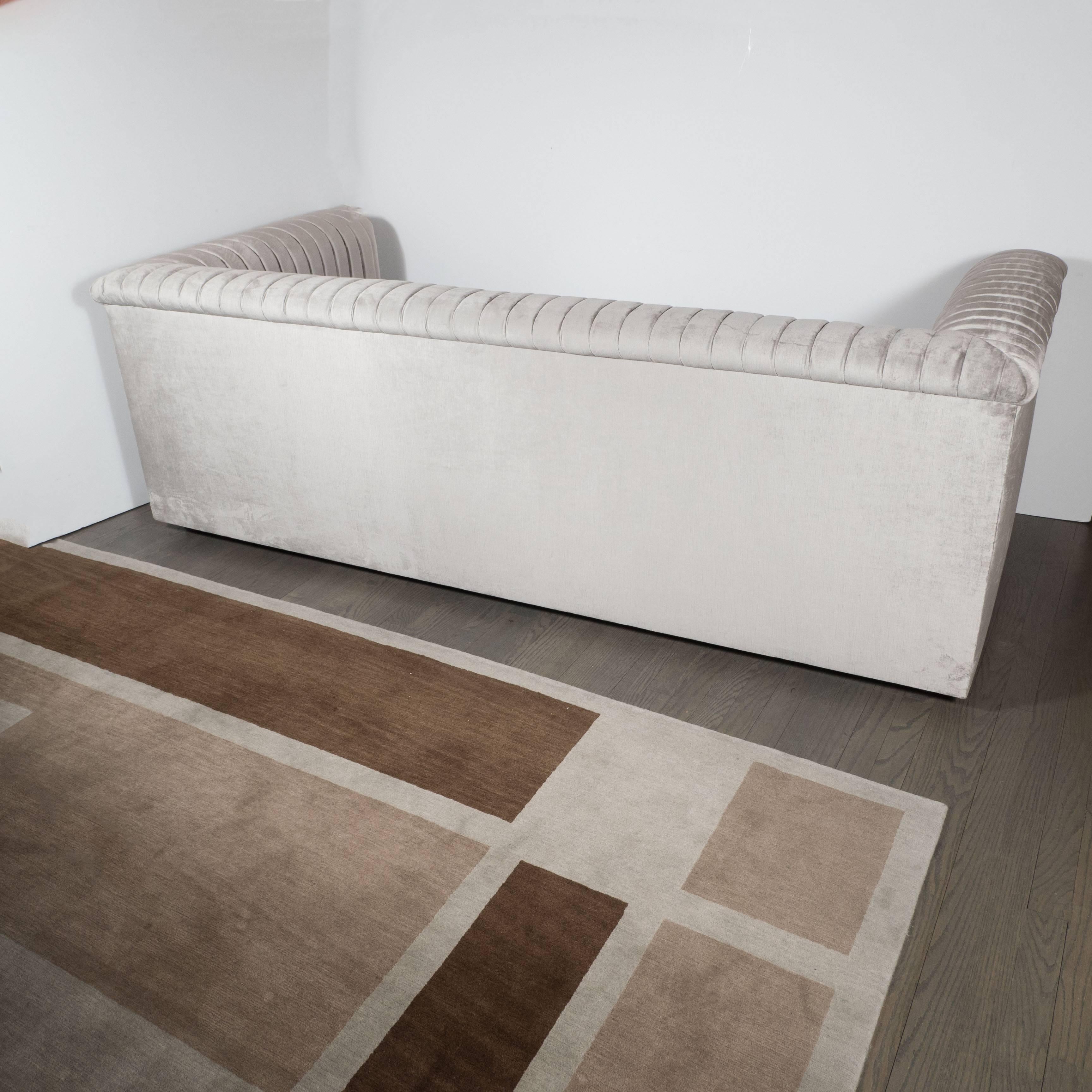 American Custom Modernist Channel Design Sofa in Platinum Velvet