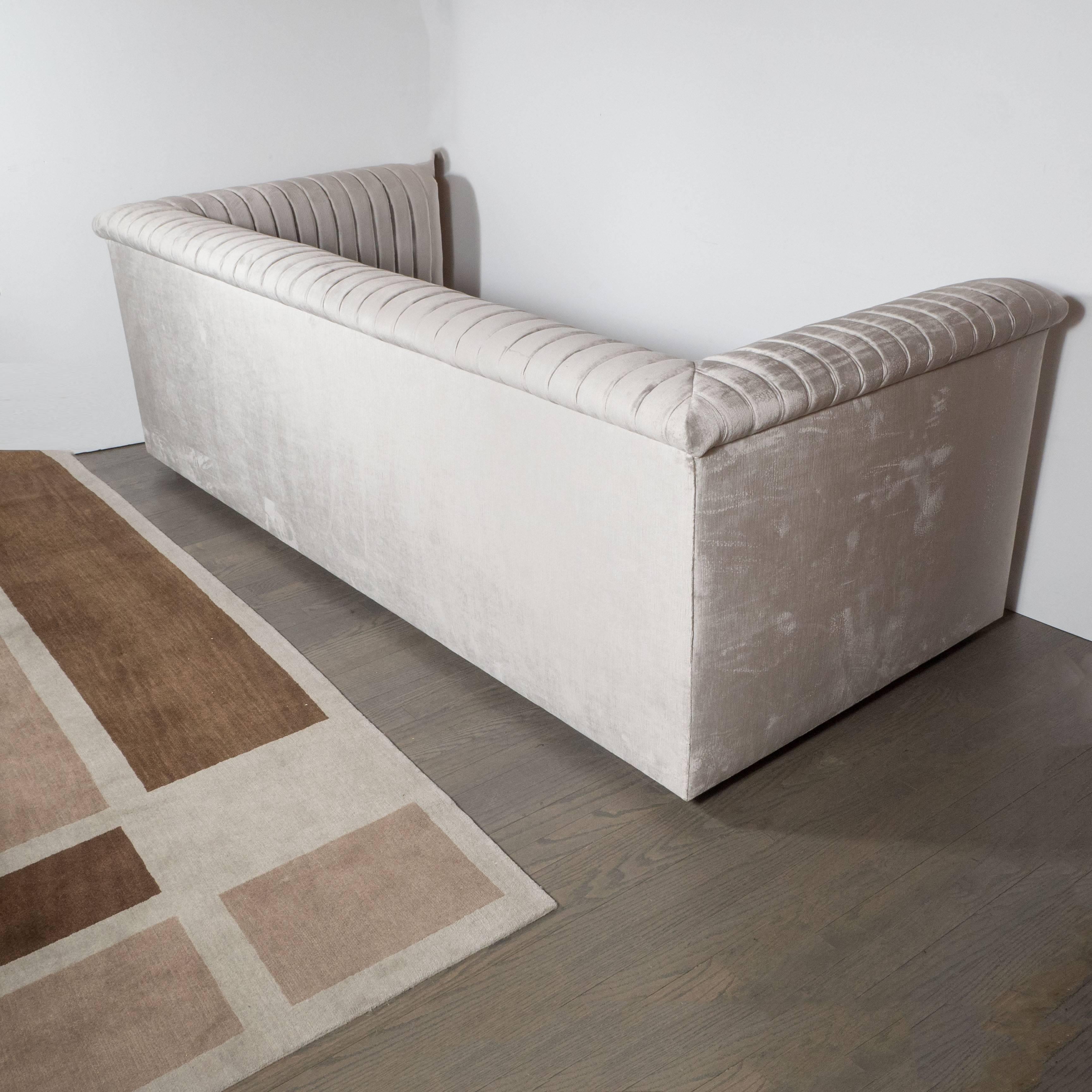 Custom Modernist Channel Design Sofa in Platinum Velvet 1