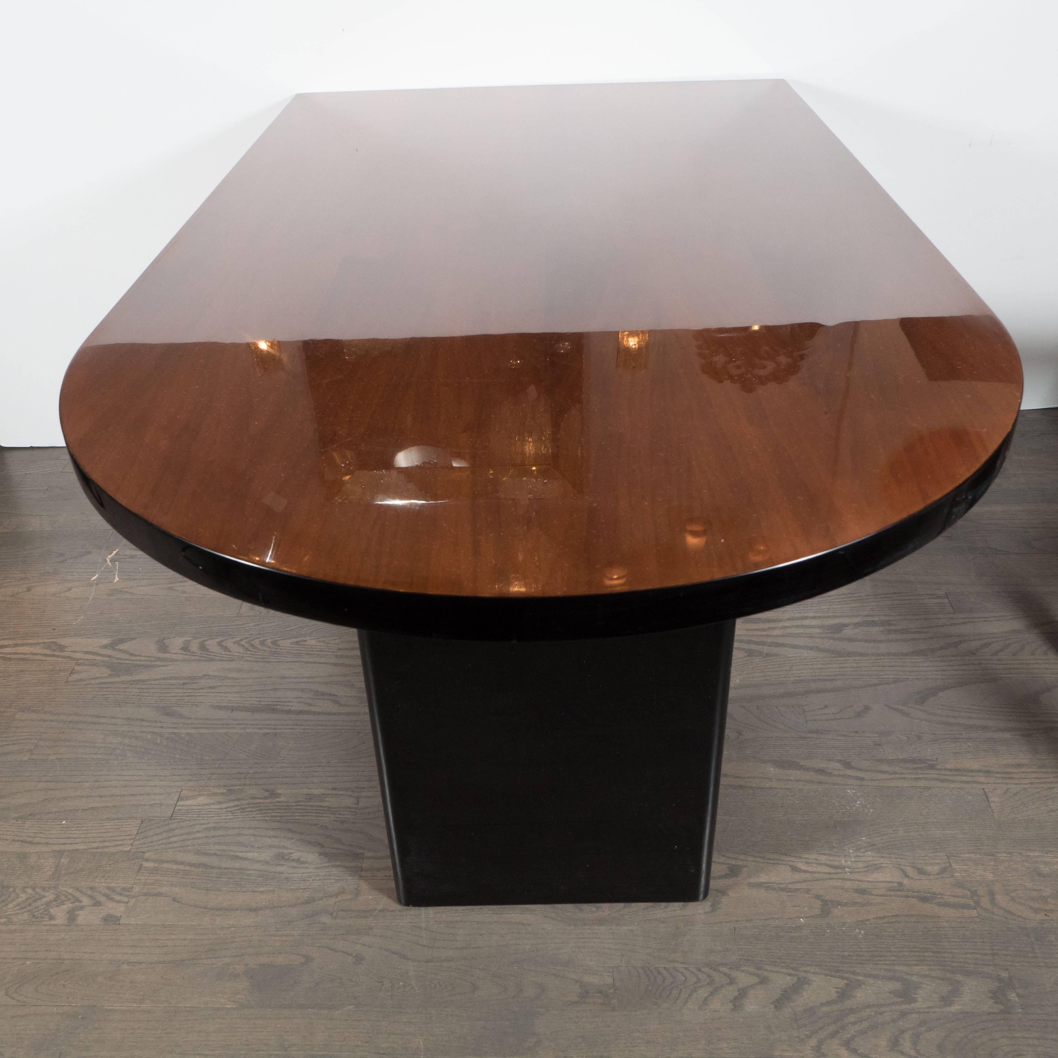 Art Deco Streamline Bullet Desk in Book-Matched Walnut and Black Lacquer Accents 4