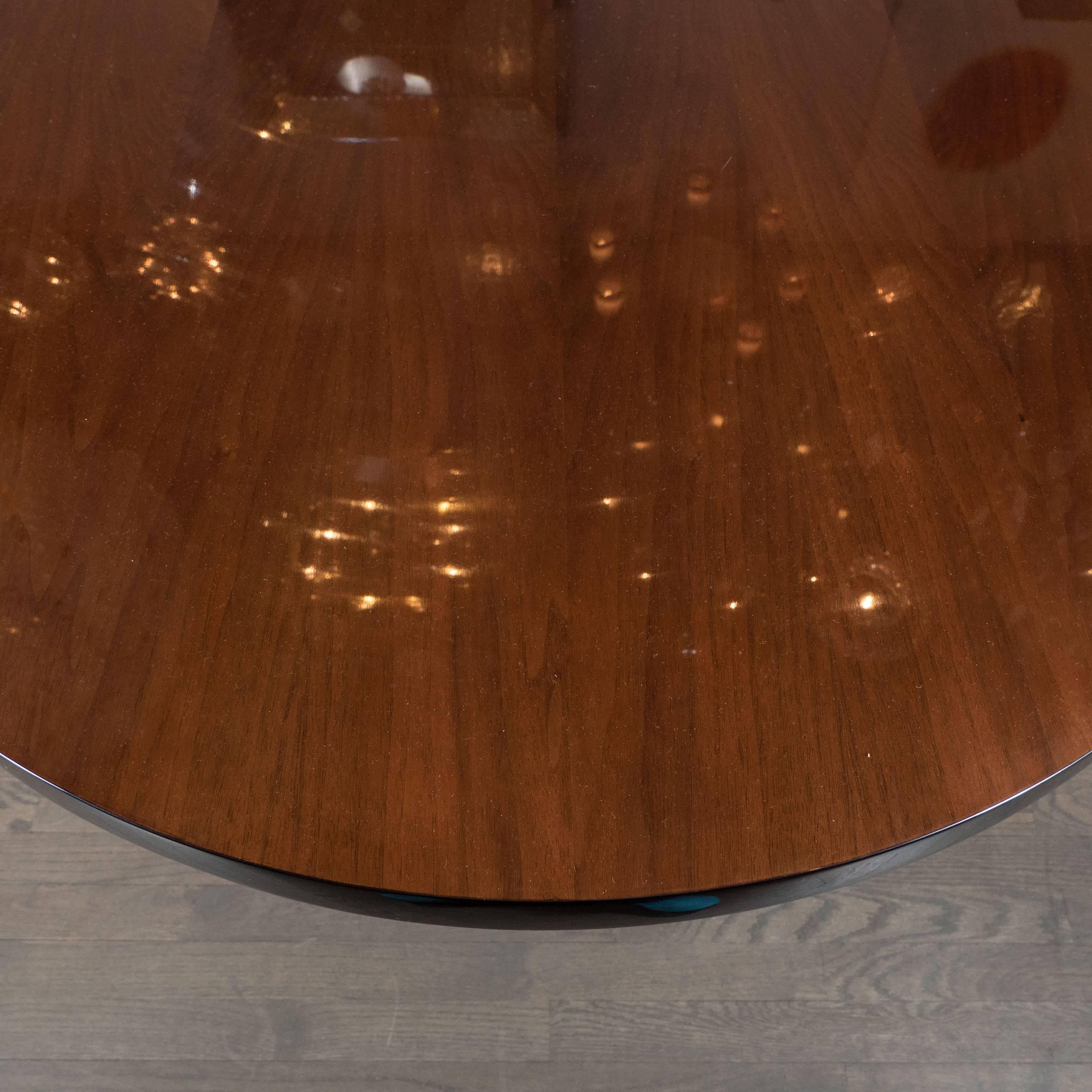 Mid-20th Century Art Deco Streamline Bullet Desk in Book-Matched Walnut and Black Lacquer Accents