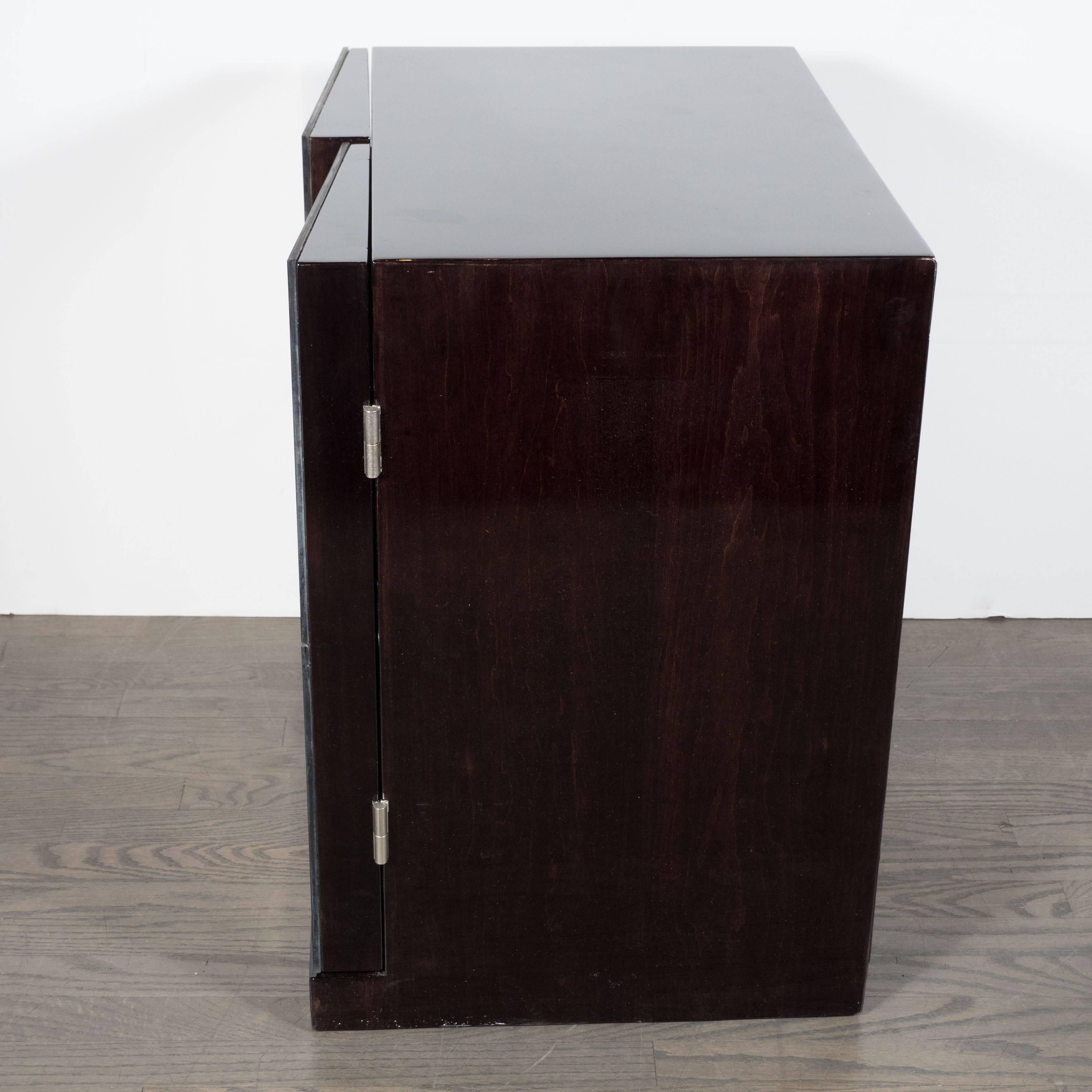 American Pair of Mid-Century Nightstands with Angled Cubist Smoked Mirror Fronts Panels