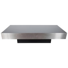 Mid-Century Modernist Low Cocktail Table in Brushed Aluminium, Style of Breuton
