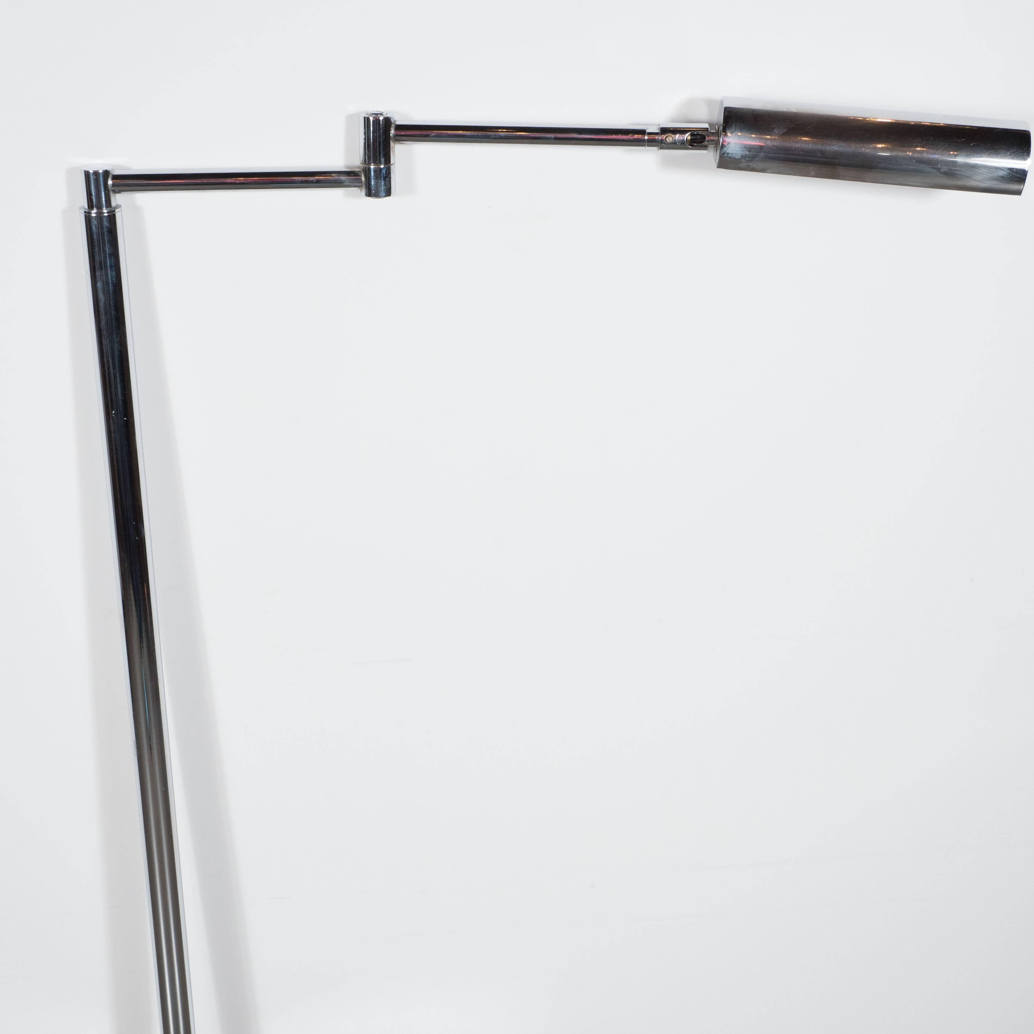 Late 20th Century Sleek Mid-Century Modernist Chrome Swing-Arm Floor Lamp For Sale