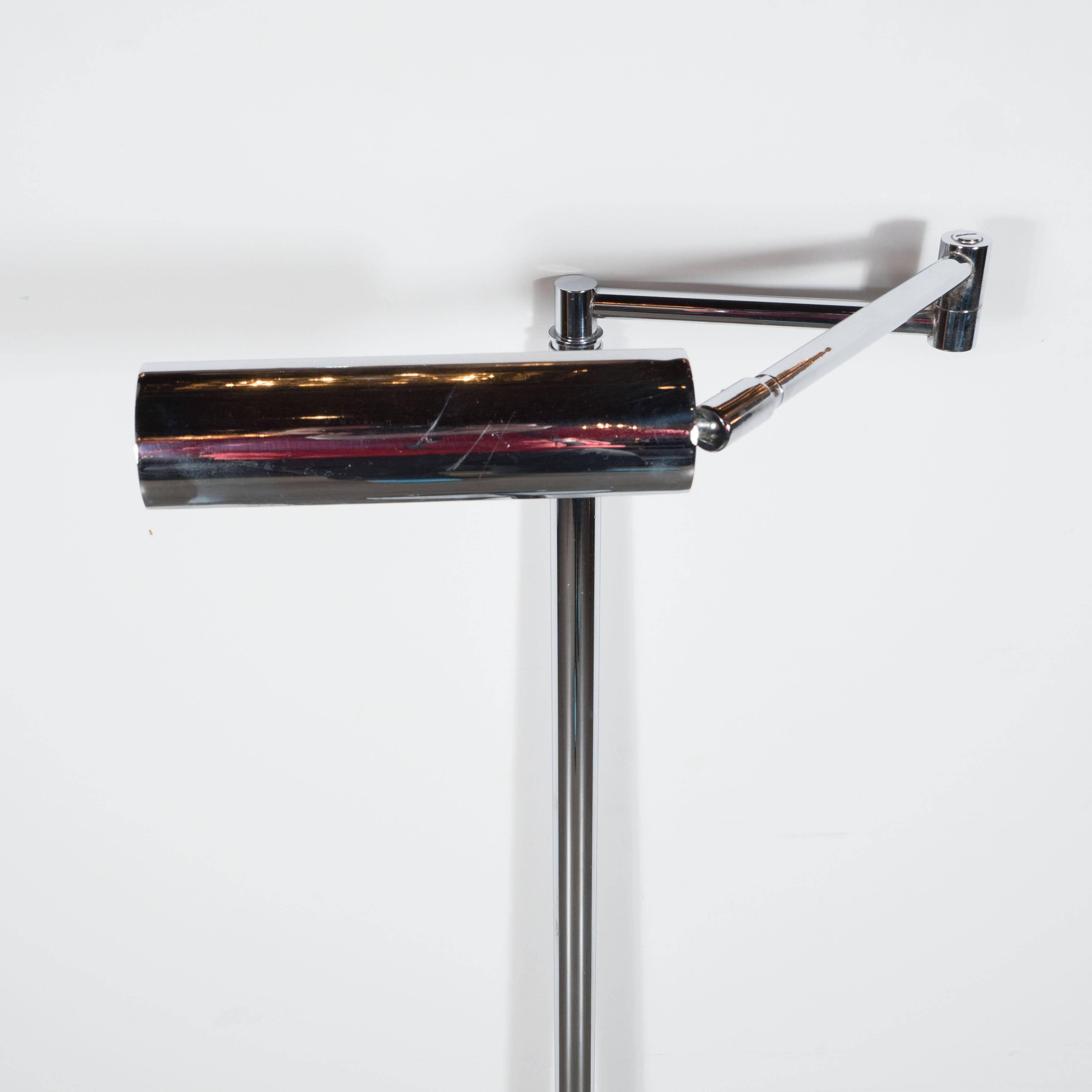 Sleek Mid-Century Modernist Chrome Swing-Arm Floor Lamp For Sale 1