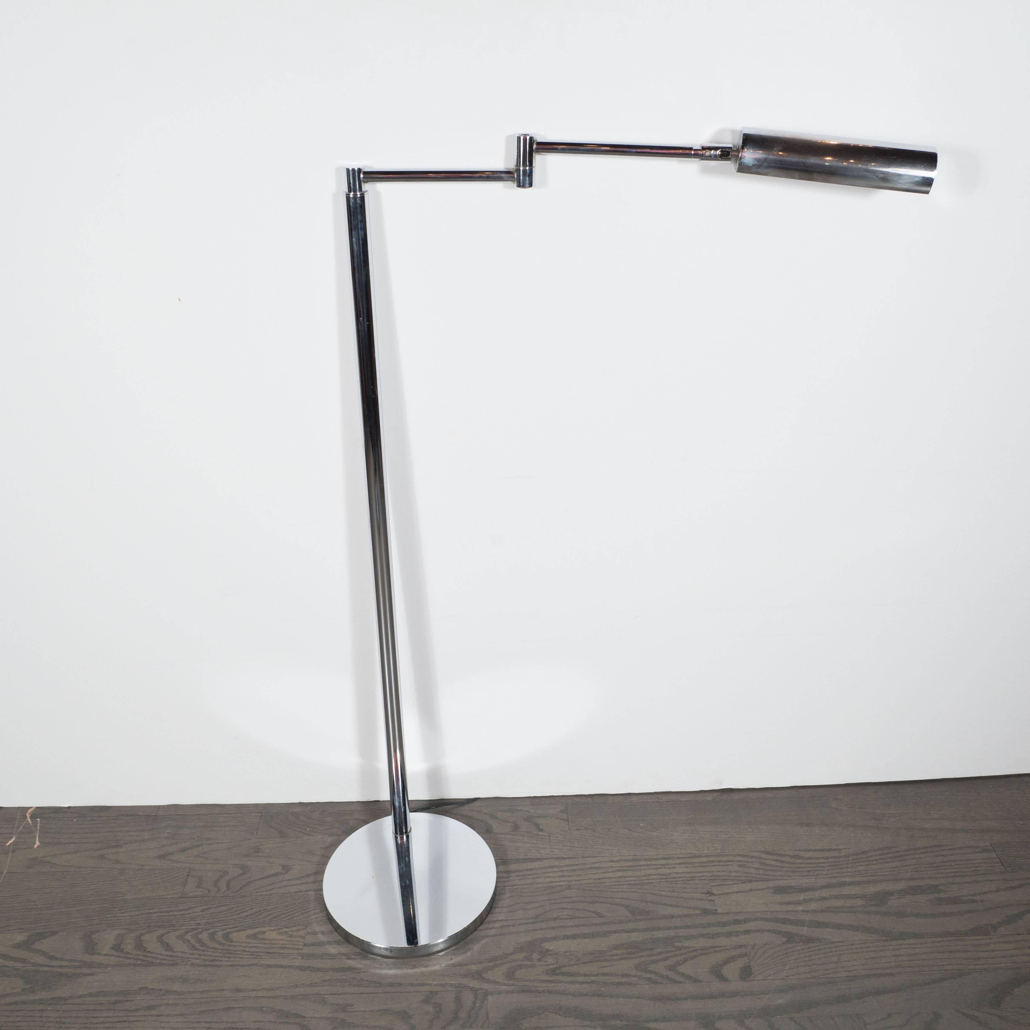 Sleek Mid-Century Modernist Chrome Swing-Arm Floor Lamp For Sale 2