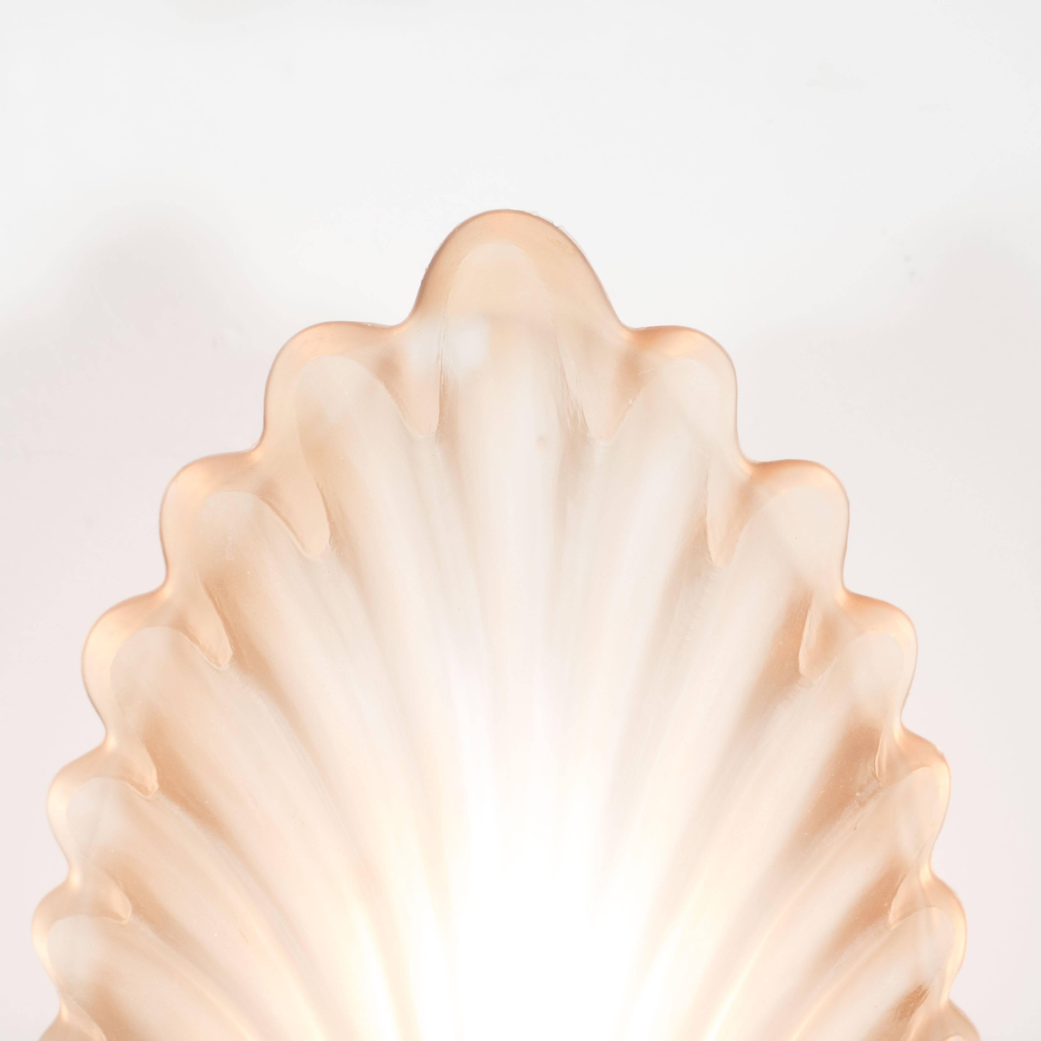 French Art Deco Frosted Glass Shell Sconce with Nickeled Bronze Fittings In Excellent Condition In New York, NY