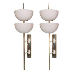 Pair of Monumental Reverse-Dome Trophy Sconces in White Enamel and Brass 1
