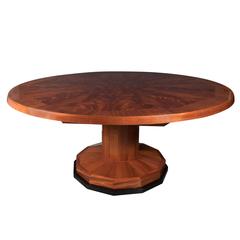 Art Deco Style Dining Table in Bookmatched Crotch Mahogany and Black Lacquer