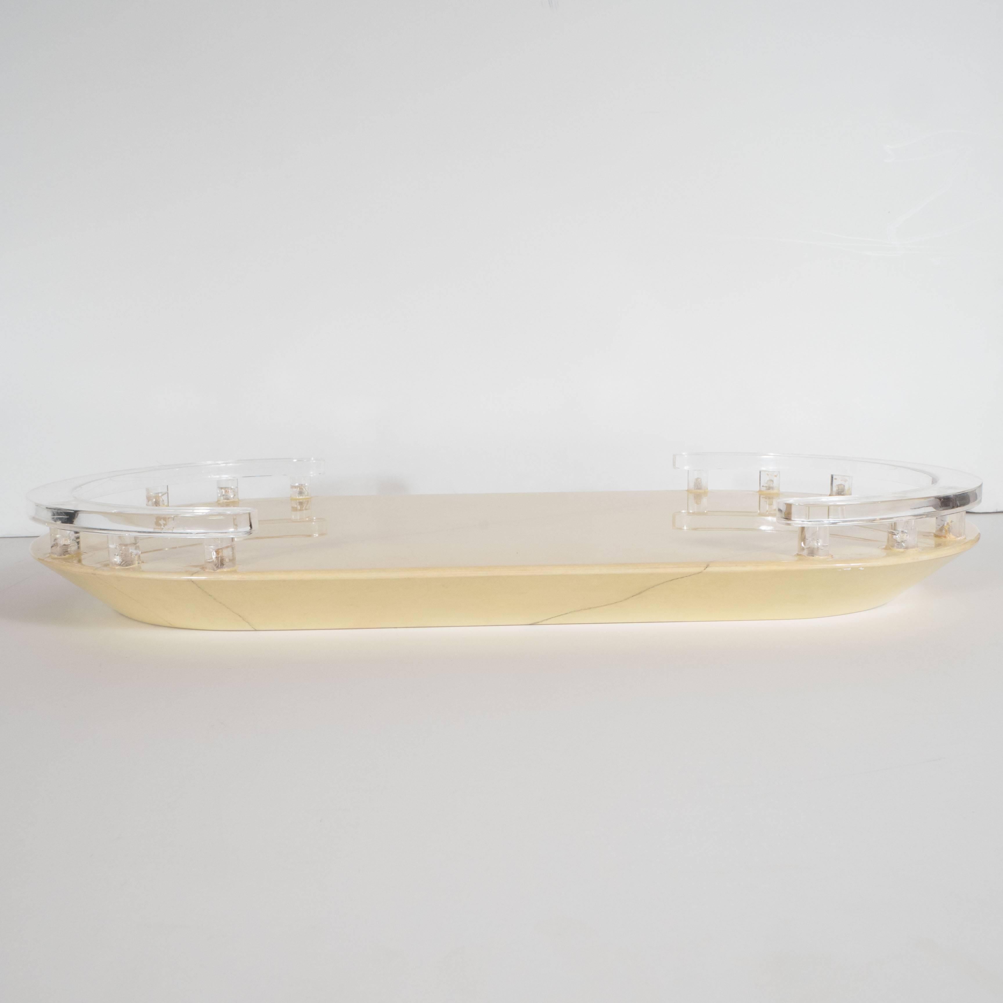 Mid-Century Modernist Lacquered Goatskin and Lucite Tray 2