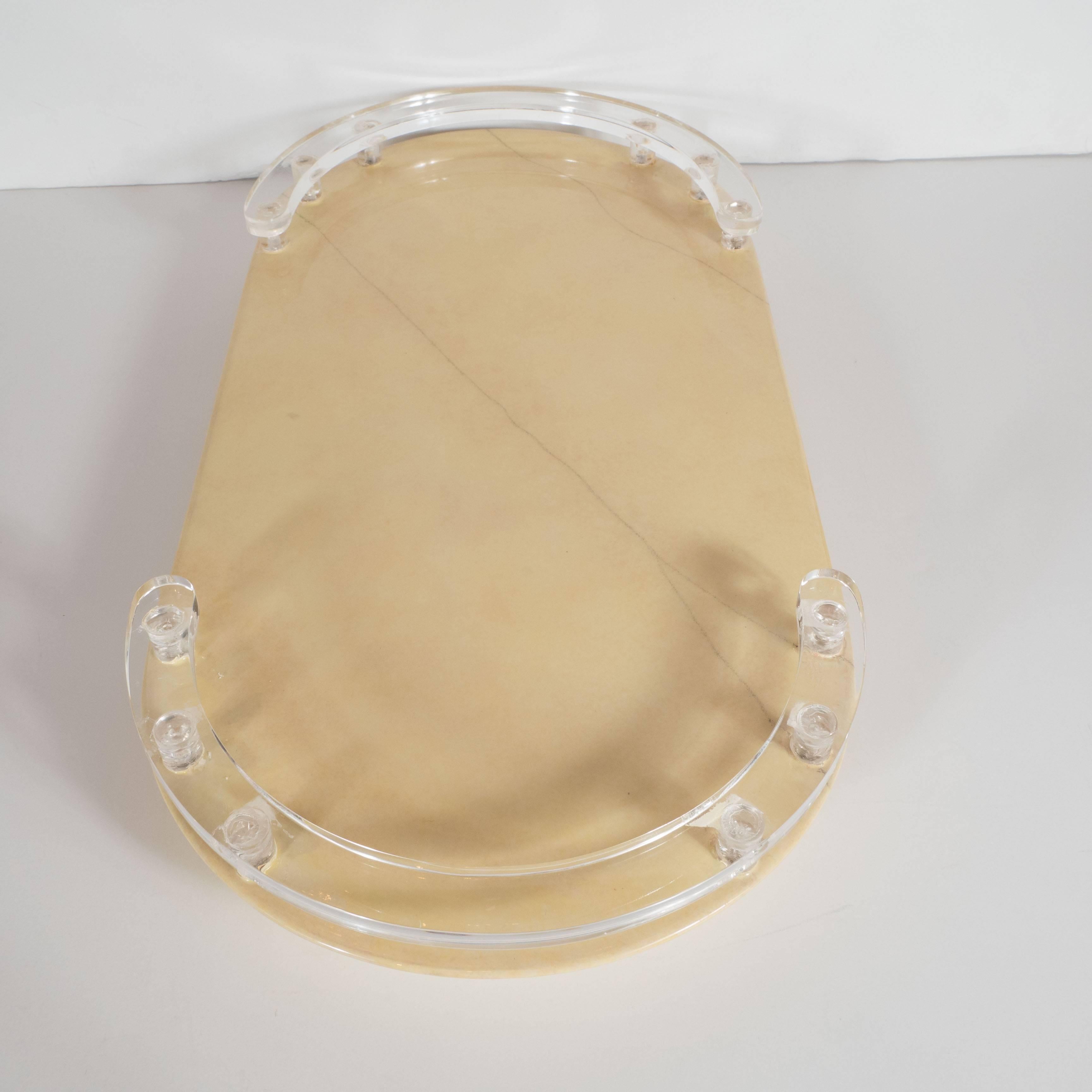 Mid-Century Modernist Lacquered Goatskin and Lucite Tray In Excellent Condition In New York, NY