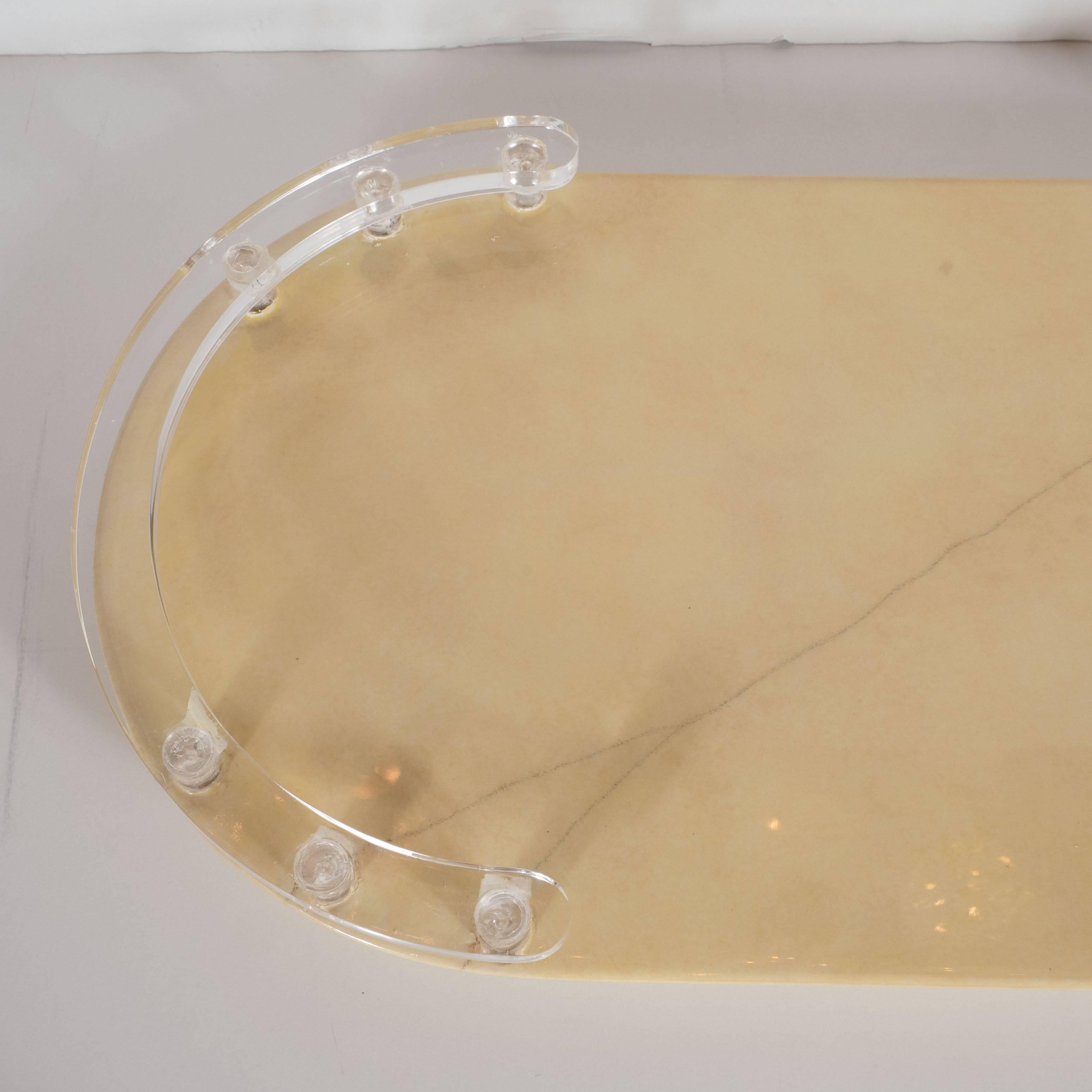Mid-Century Modernist Lacquered Goatskin and Lucite Tray 3