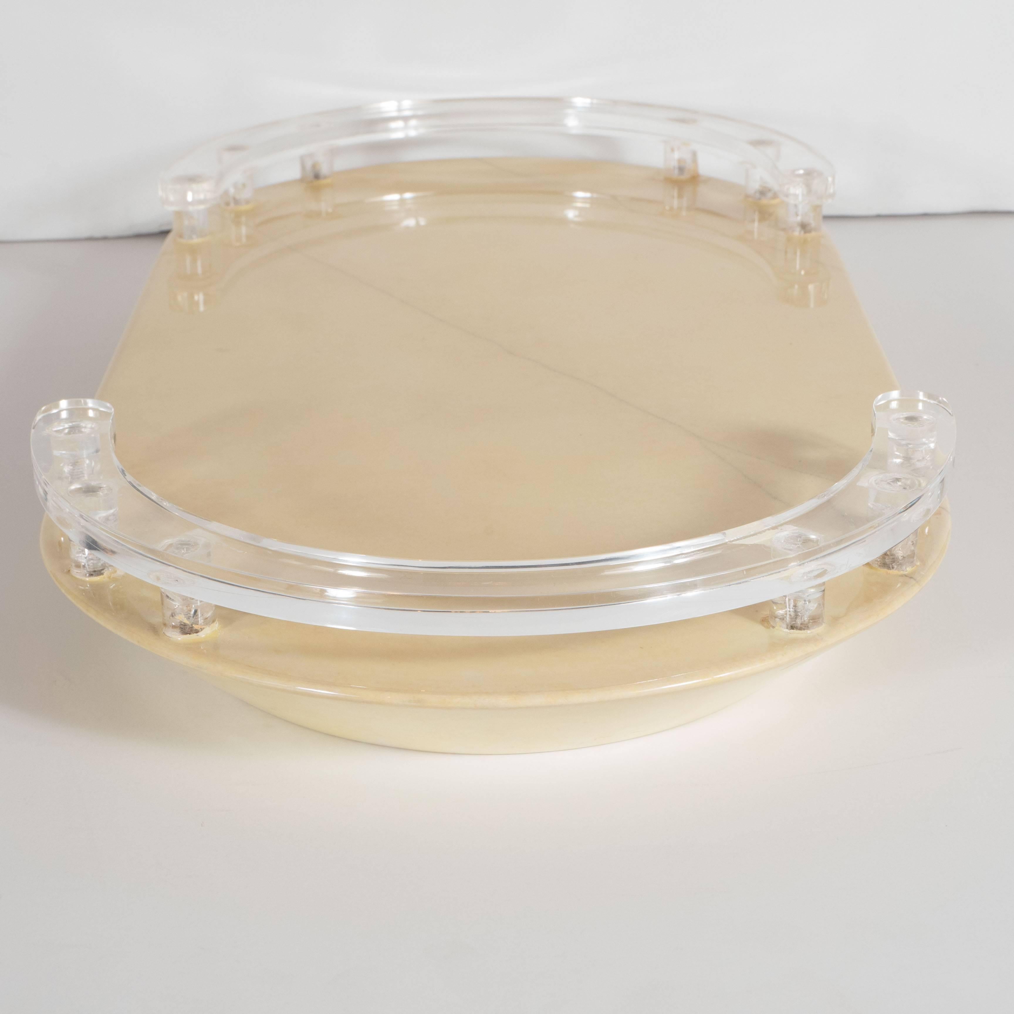 Late 20th Century Mid-Century Modernist Lacquered Goatskin and Lucite Tray